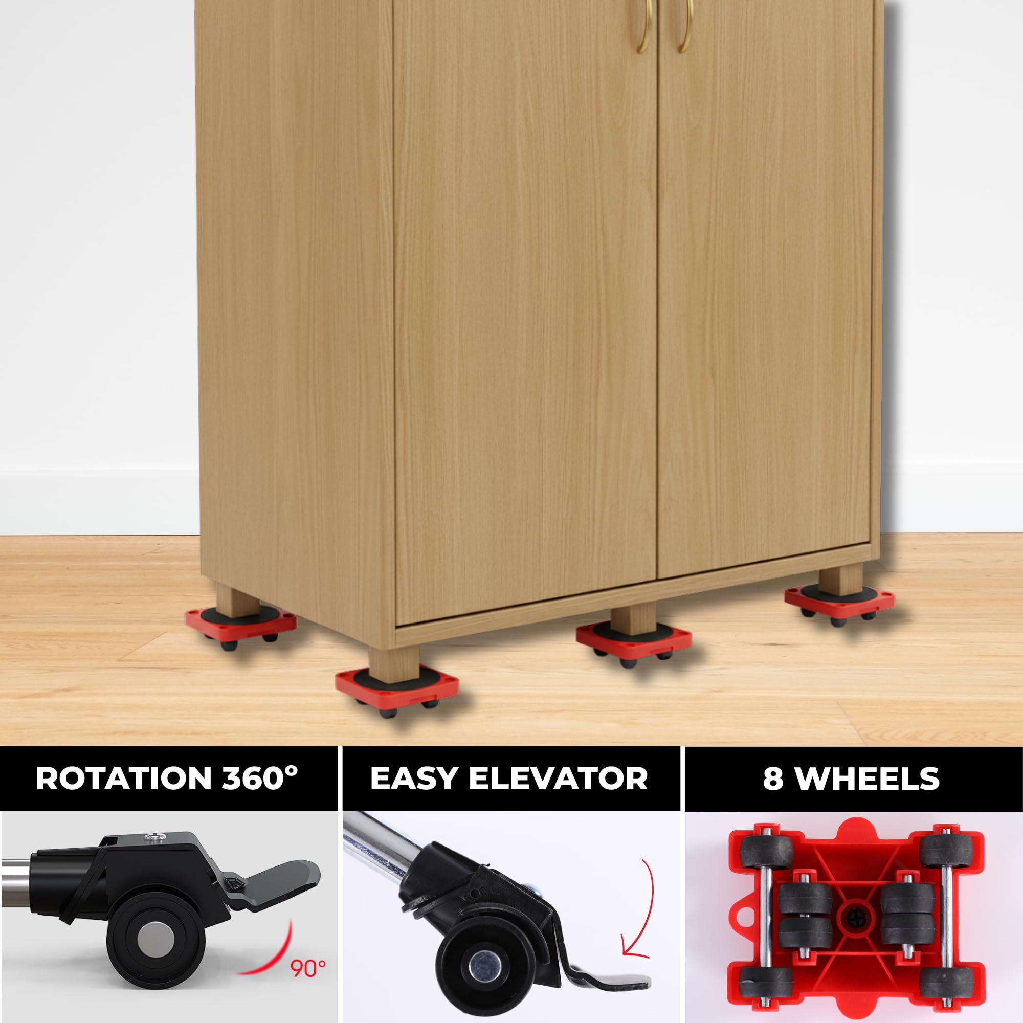 Transport de Meubles. Roues pour Déplacer Les Meubles. Outil de Levage. Kit de Transport pour Objets jusqu'à 150 kg. Roues pour Le Transport à Domicile, Le Déménagement, l'Entrepôt.