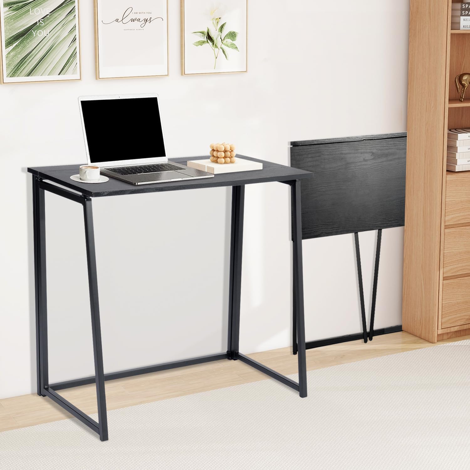 Ascoli BK Klappbarer Computertisch Laptoptisch Schreibtisch Arbeitszimmer Schreibtisch Faltbarer schmaler Tisch Computerarbeitsplatz mit Metallrahmen Schwarz