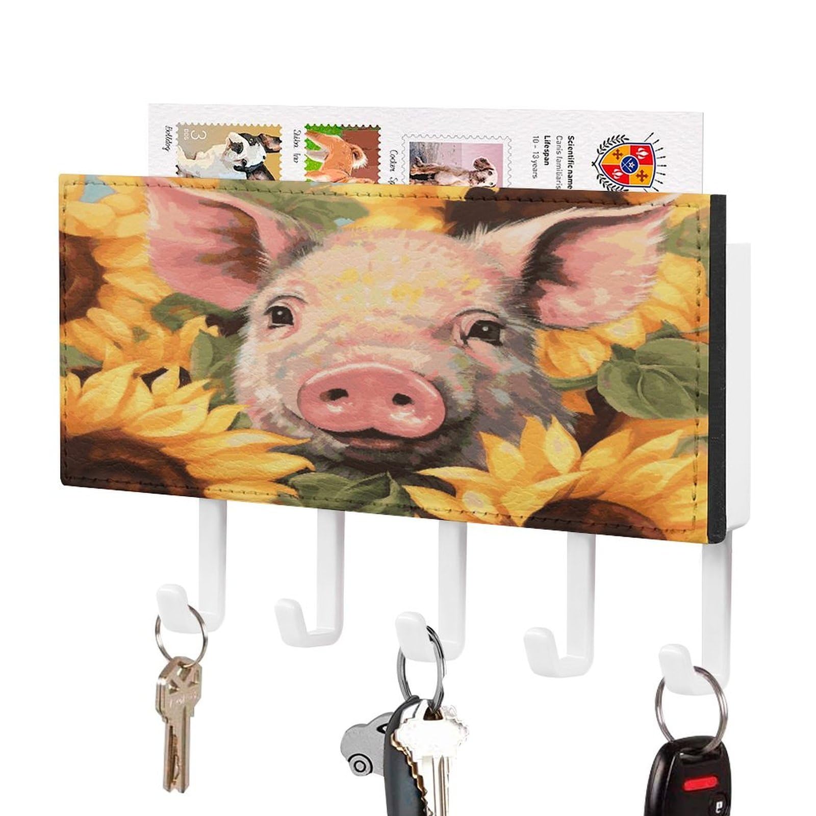 Ldgsuph White-Style Smiling_77725070 Key Holder Wall Mount Key Hanger With 5 Hooks Fashion Key Organizer Rack Hanging Key Hooks With Mail Organizer Key Rack For Home Entryway Hallway