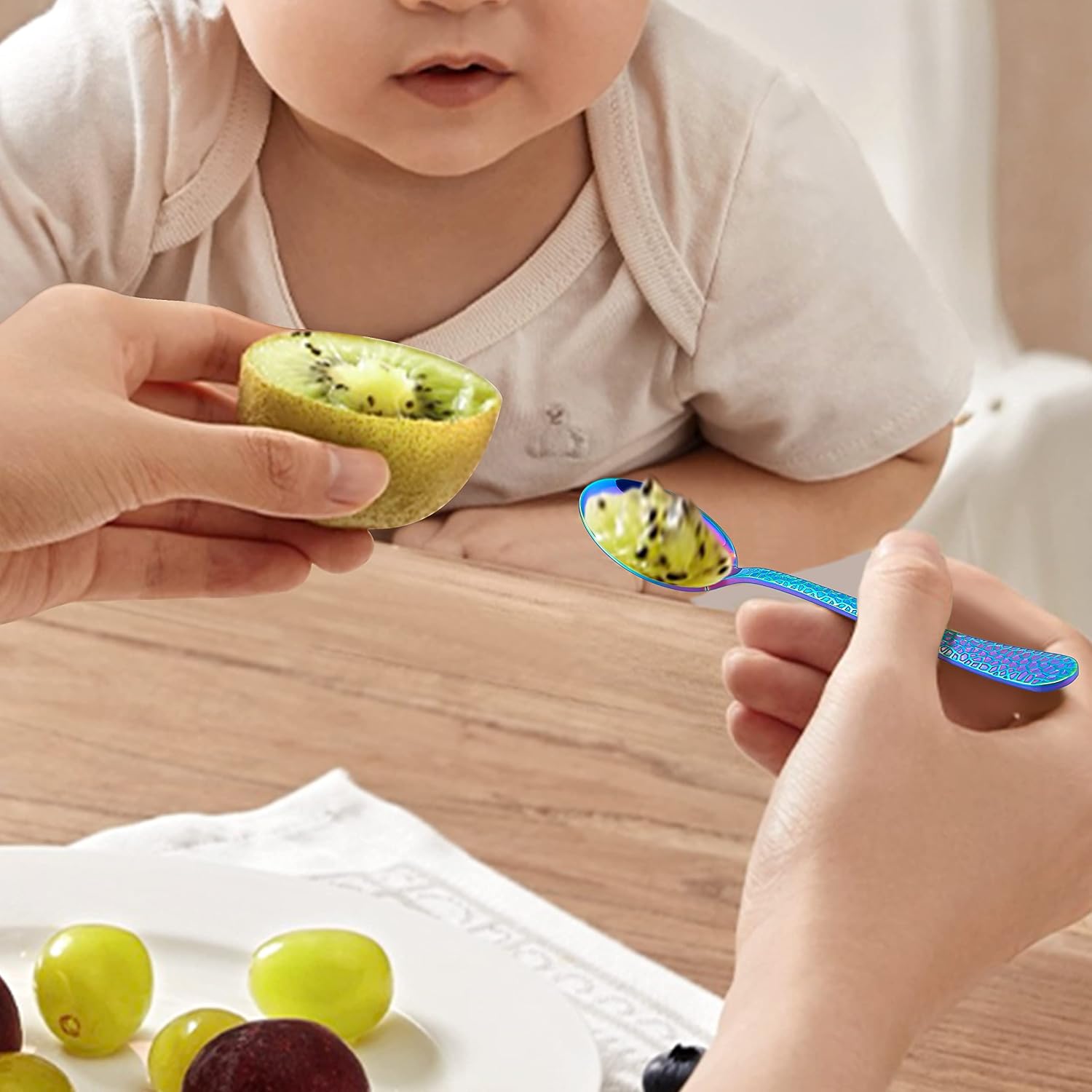 LIANYU 9 Pieces Rainbow Children Stainless Steel Spoon, Cute Toddler Spoons, Children Silverware Flatware Set, Kids Cutlery Set, Small Kid Utensil for Self Feeding