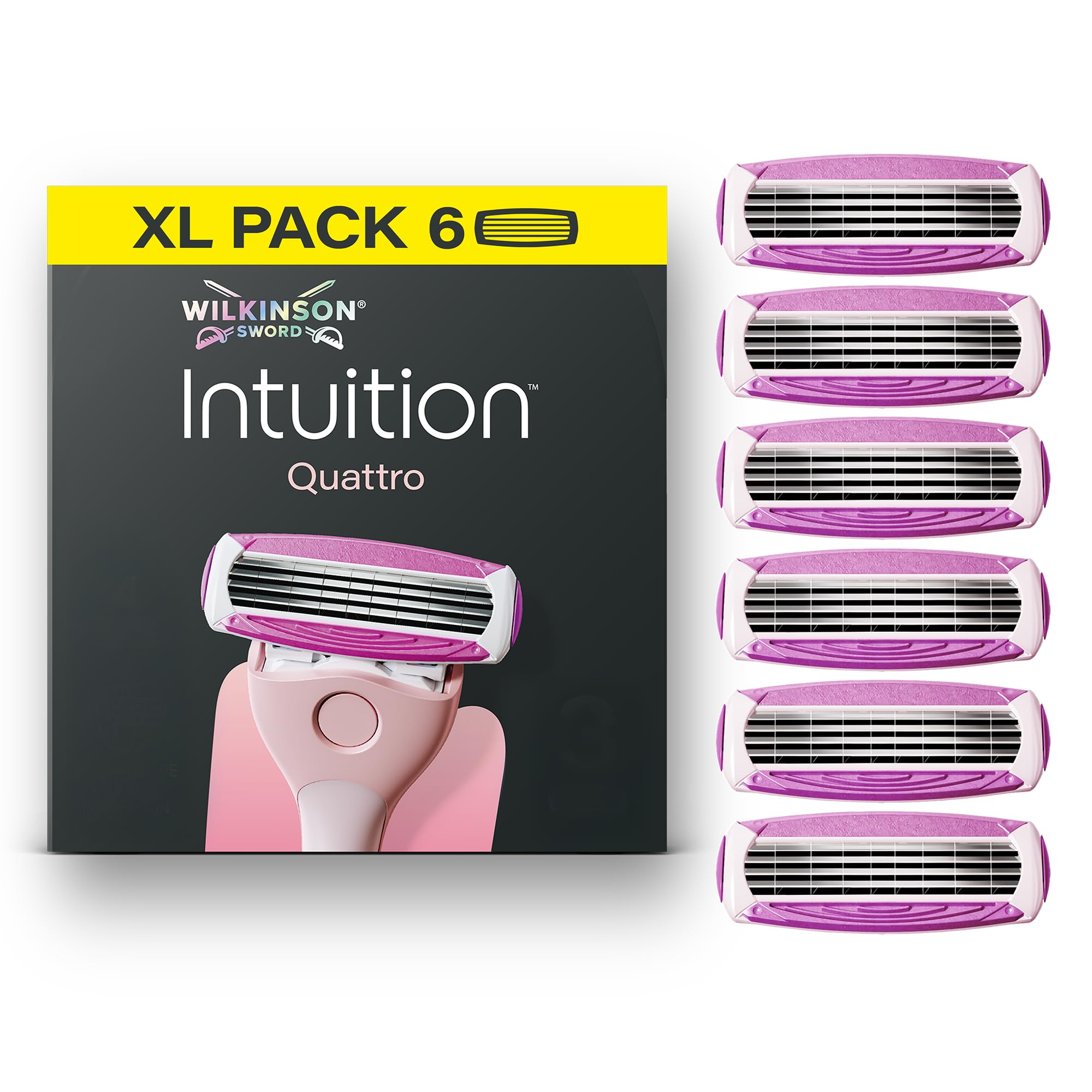 Wilkinson Sword Intuition Quattro Razors for Women, XL Pack, 6 Women’s Razor Blade Refills