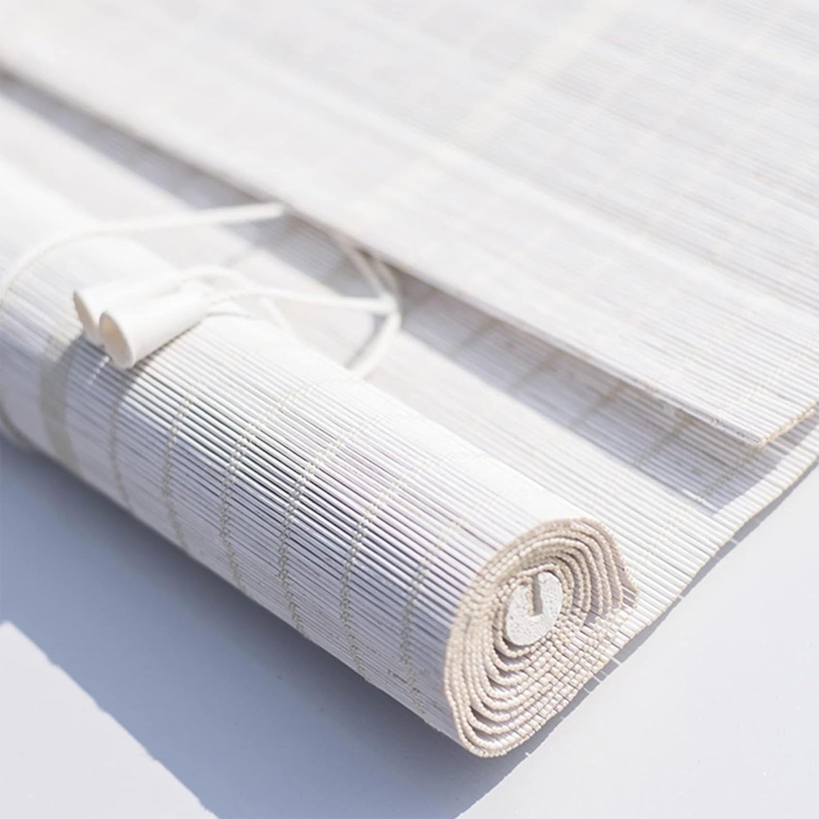 Weiß Bambus Raffrollo Wanddekoration Handgewebt Bambusrollos Jalousien | für Küche Fenster Sonnenschutz und Sichtschutz Rollo Für Balkon Schlafzimmer Gartenlauben