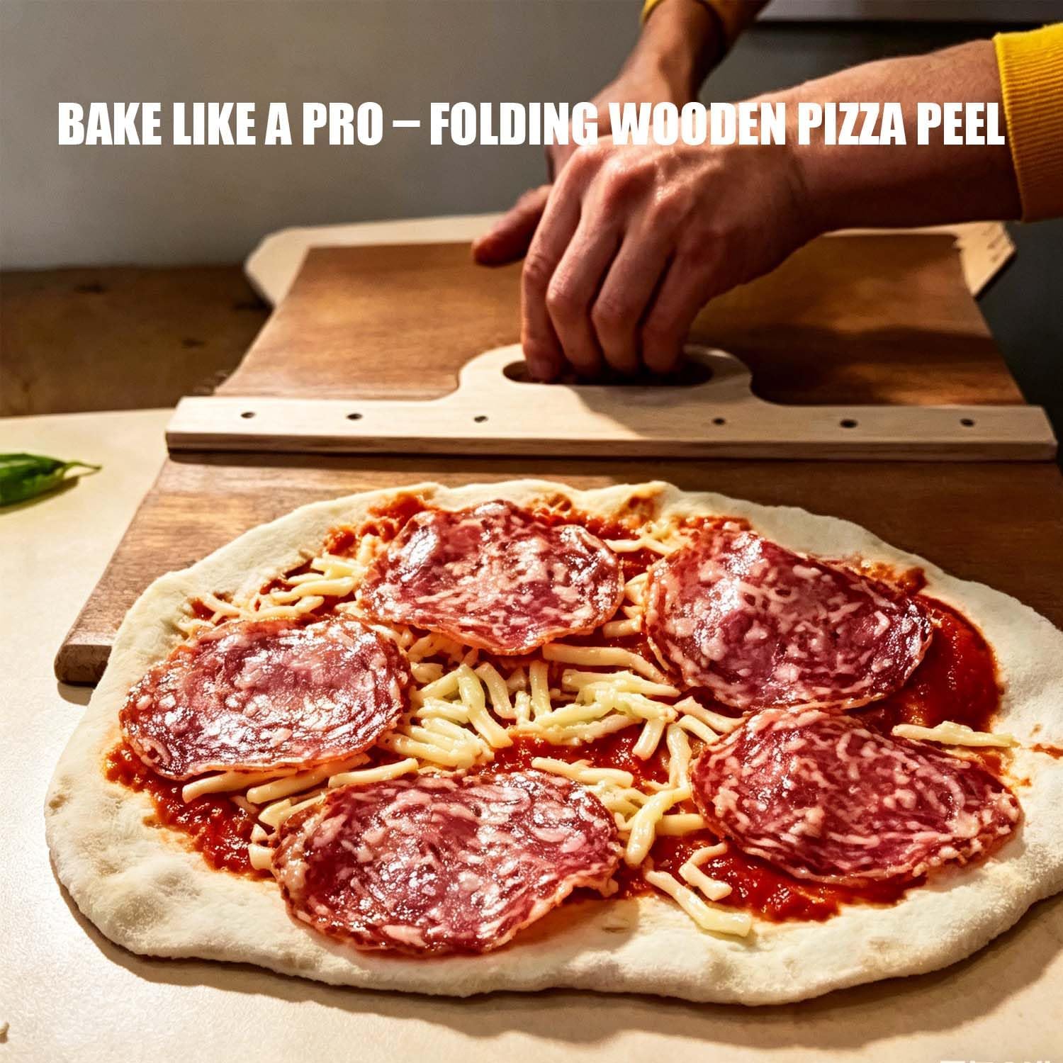 Sliding Pizza Peel with Secure Locking Mechanism, Foldable Wood Handle, Non-Stick Smooth Surface, Easy to Clean Pizza Spatula for Oven Grill Baking Bread Pastry