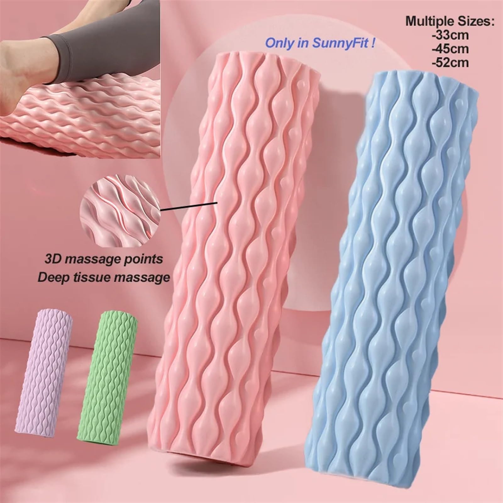 foam roller Rodillo De Espuma Yoga Puntos Masaje 3D Ejercicio Color Fantástico Alivio Del Dolor Relajación Muscular para Espalda Piernas y Yoga(Pink 45cm 13cm)