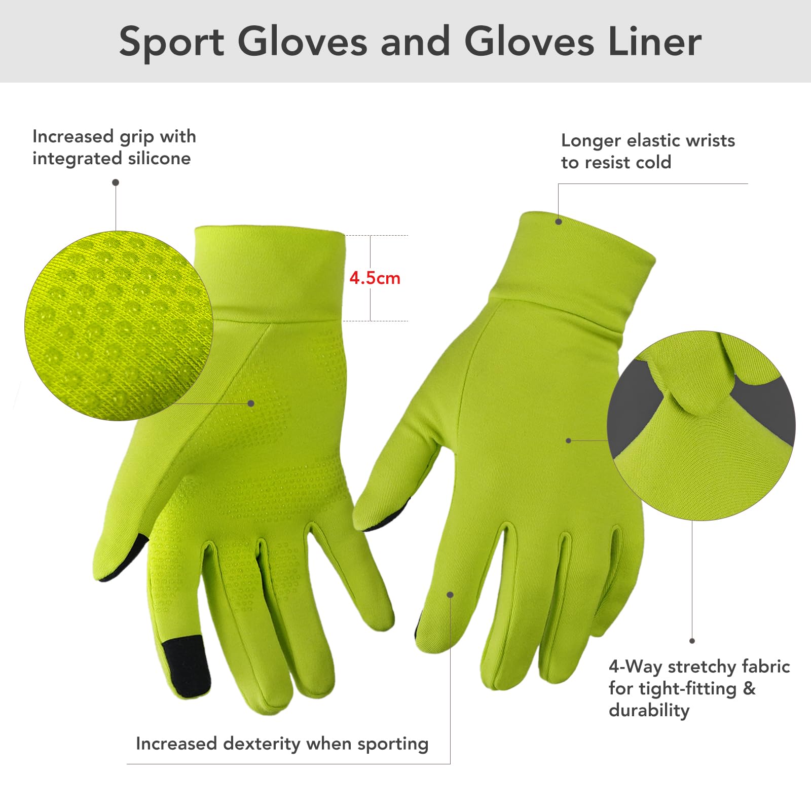 Unigear Guanti Invernali, Guanti Interni Sportivi Touchscreen Caldo Antiscivolo Sportivo per Uomo Donna, Idea per Corsa, Ciclismo, Arrampicata, Sci