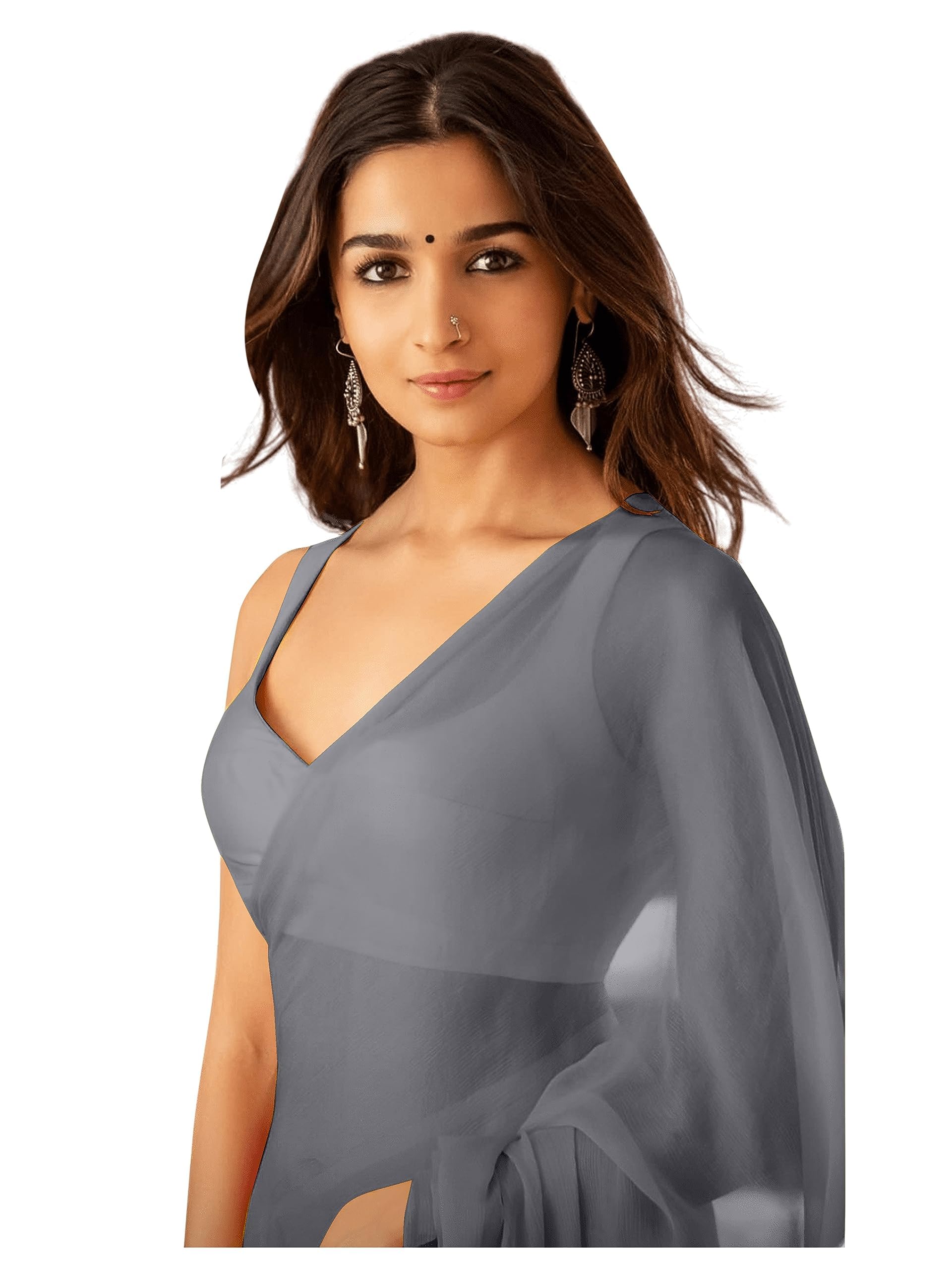 NPLASH FASHIONWomen's Plain Pure Georgette Saree With Unstitched Blouse Piece (Rocky Aur Rani Ki Prem Kahani Alia Bhatt Saree)