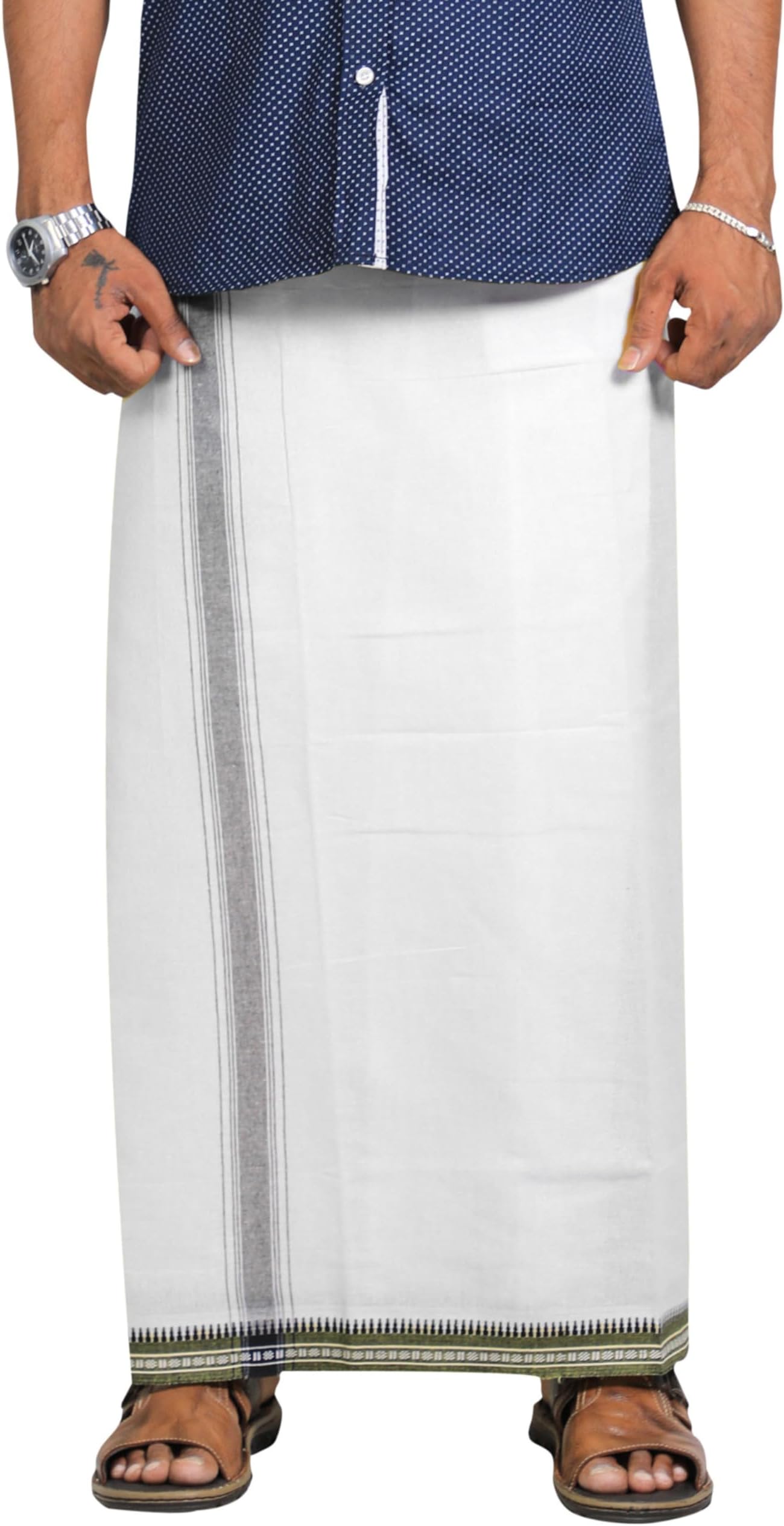 Mens Single (1.28 X 2.00 mtrs) Colour Thalathi Border Dhoties for mens/fine quality Single Dhoties for men's, WHITE, 1.28x2.00 mtrs