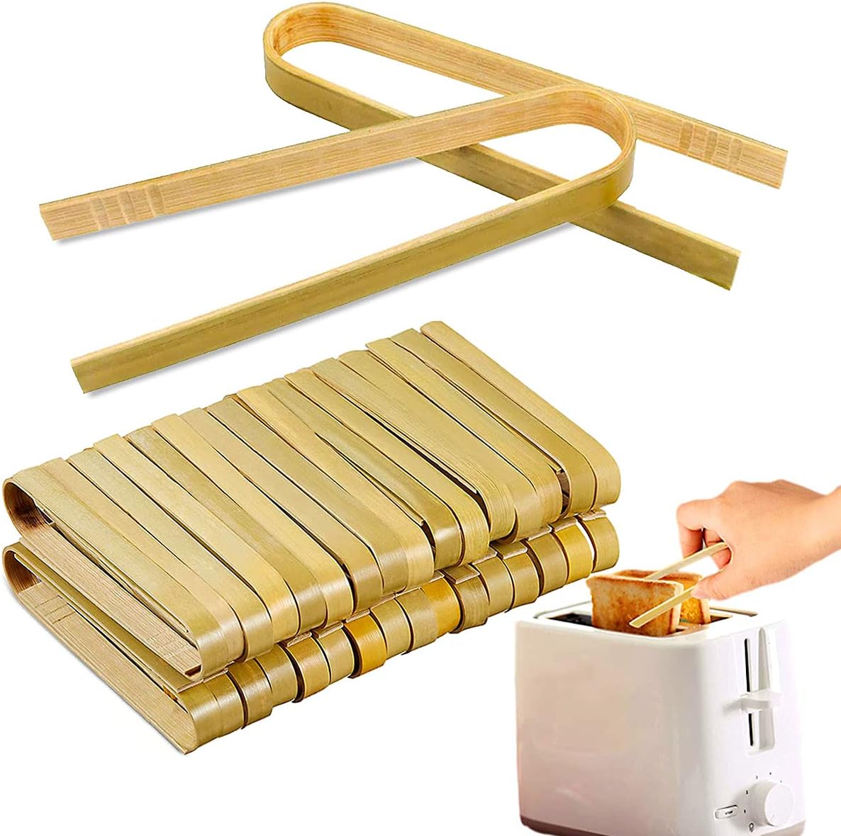 60 Pieces Bamboo Tongs,Wood Toast Tongs, Bamboo Kitchen Tongs for