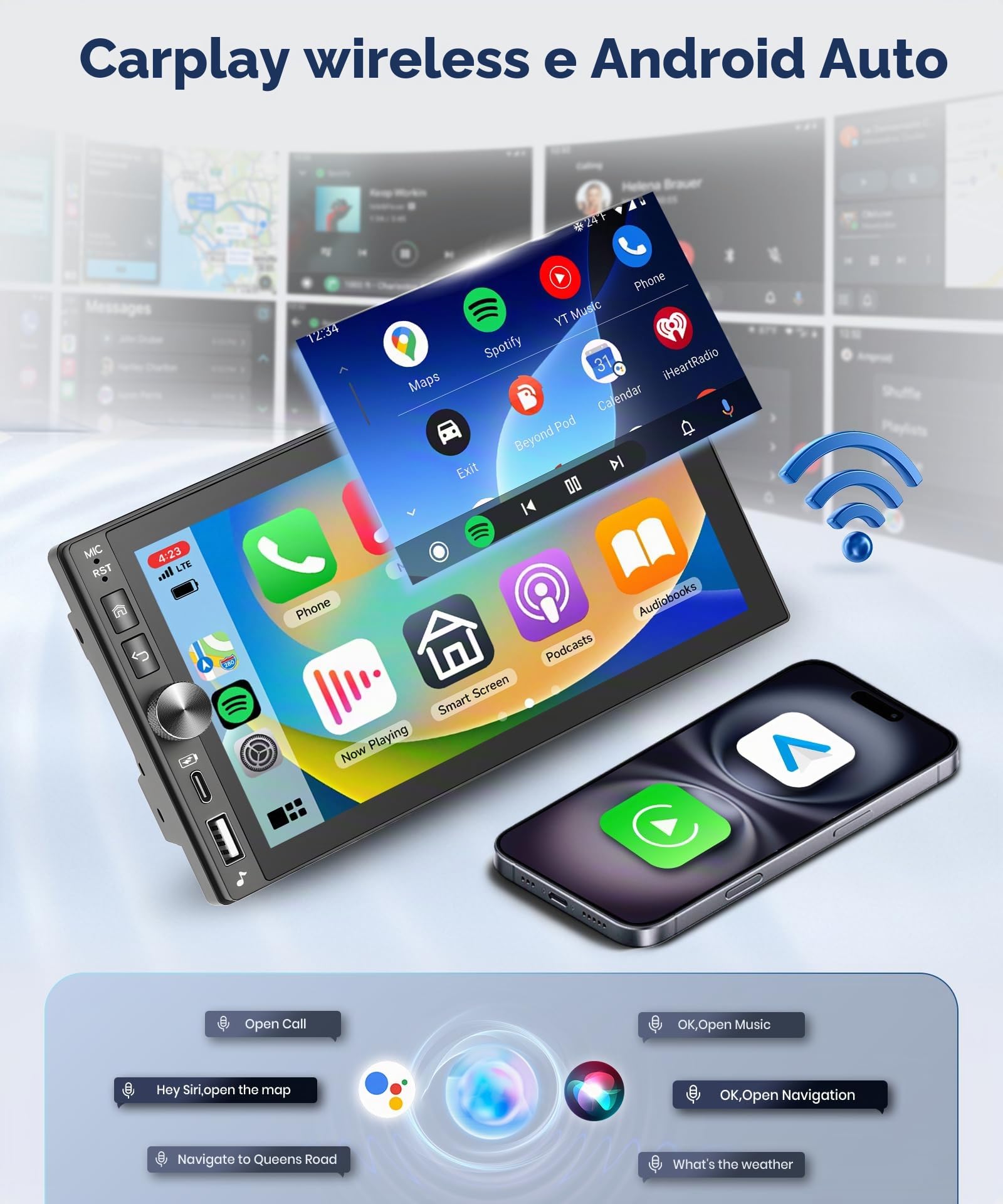 【4G+128G】Hodozzy Autoradio 2 Din con Wireless Carplay Android Auto con USB Tipo C, Schermo Incell da 7 Pollici Stereo Auto con Bluetooth/DSP/WiFi/RDS/FM/SWC/Telecamera Retromarcia