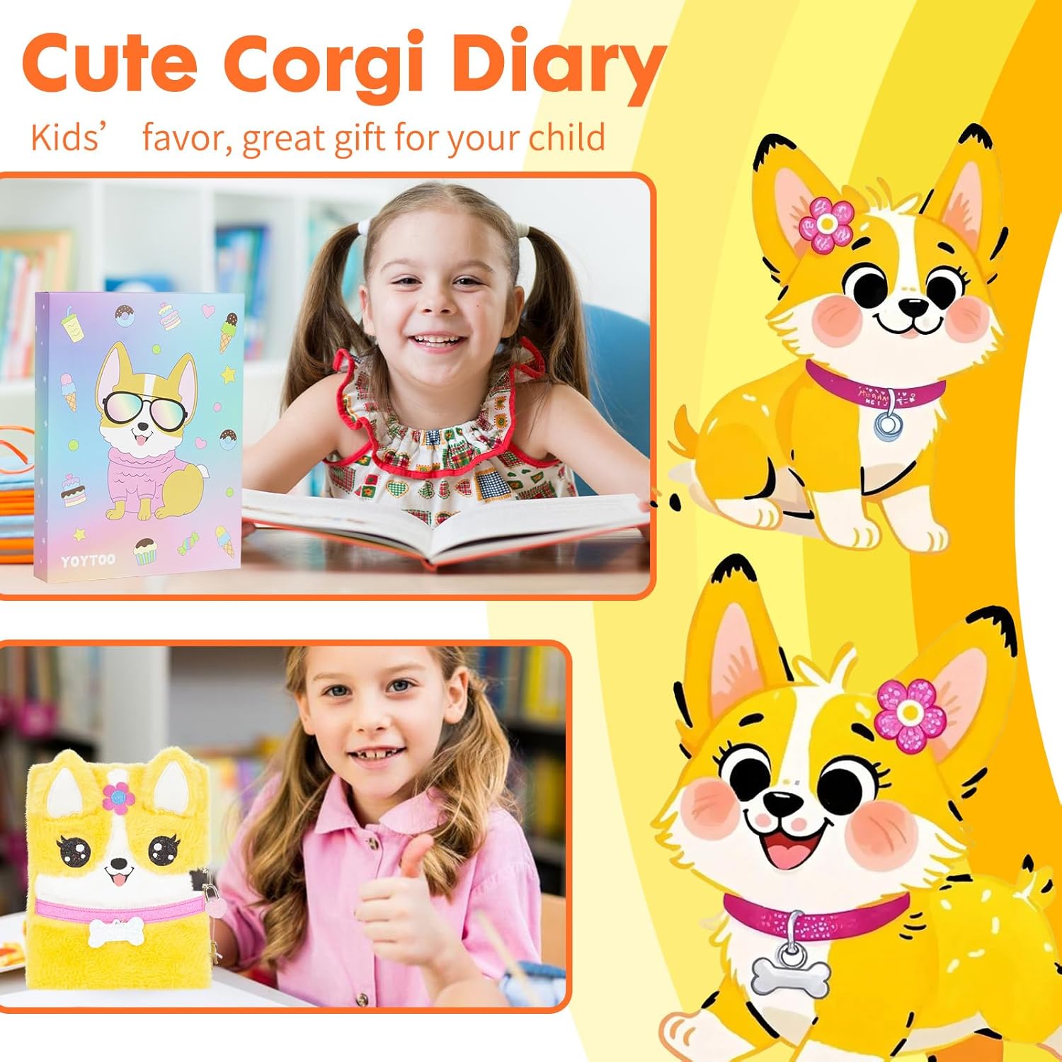Corgi Dog Diary for Girls with Lock, Plush Corgi Toys Gift for Teen Girls, Kids Corgi Writing Journal Notebook, Birthday Gifts for Little Girls Ages 5 6 7 8 9 10-12 Year Old - Image 3