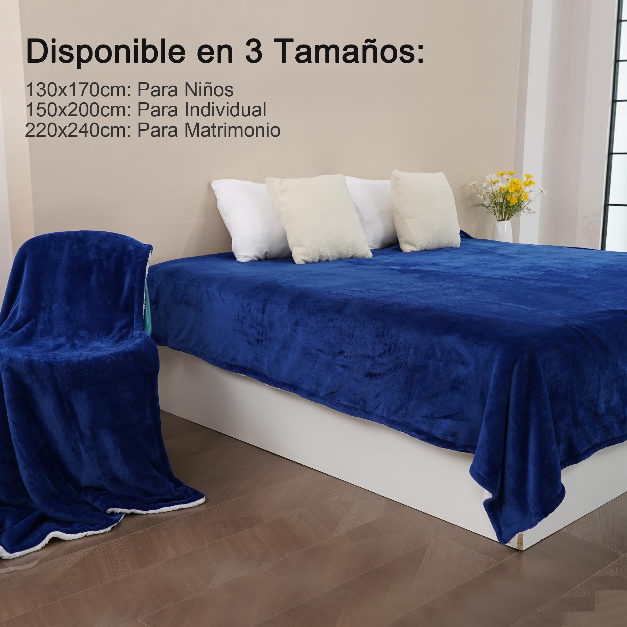 Winthome Manta Gruesa Cálida, Plaid Sofa Cama Suave y Esponjosa, Mantas Polar Sherpa con Diseño de Doble Capa, Cobijas de Invierno para Niños Adultos, Blanket Navidad (Azul Oscuro, 220x240cm)
