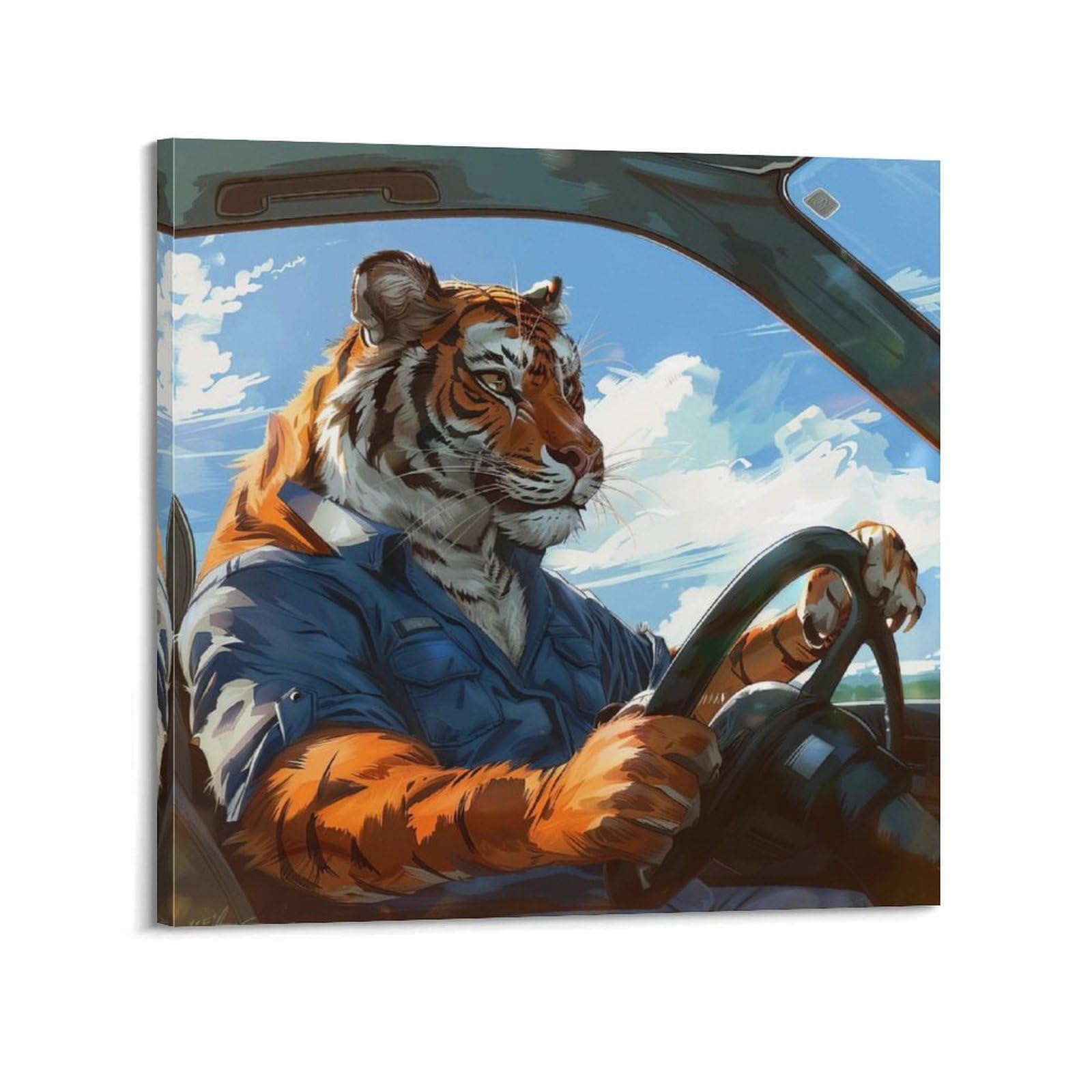 JTLFXY Animal Poster The Tiger's in The Car Poster Decorative Painting Canvas Wall Posters And Art Picture Print Modern Family Bedroom Decor Posters 20x20inch(50x50cm)