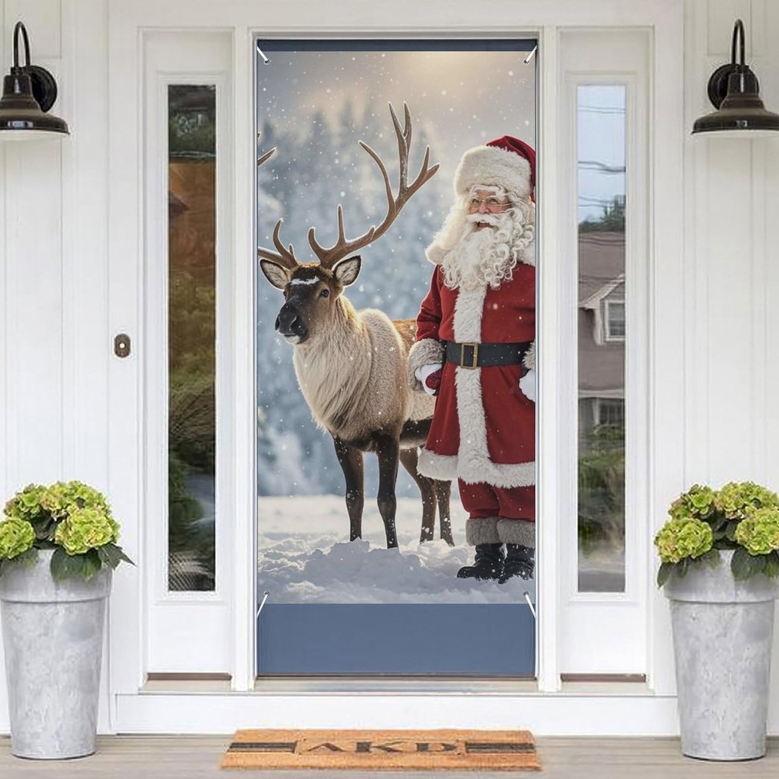 KLOPH Door Cover Decoration Welcome DoorBanner Porch Sign Photo Background Door Curtains for Doorway Privacy Window Curtain Santa Claus and Deer Elk Porch Cover Indoor Outdoor Decor 70.9x35.4in