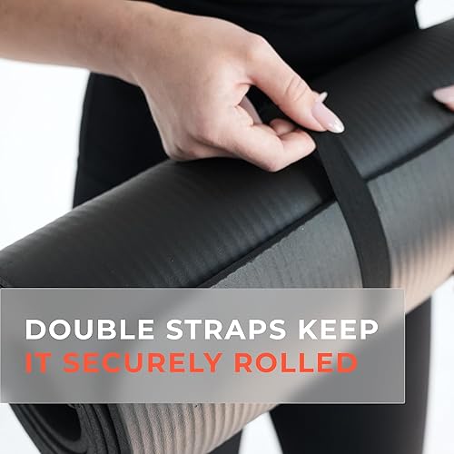 Miniatura 5 de Esterilla de yoga negra gruesa multiusos de 12 pulgada de grosor de alta densidad antidesgarros, esterilla de yoga (negro) con bolsa de transporte