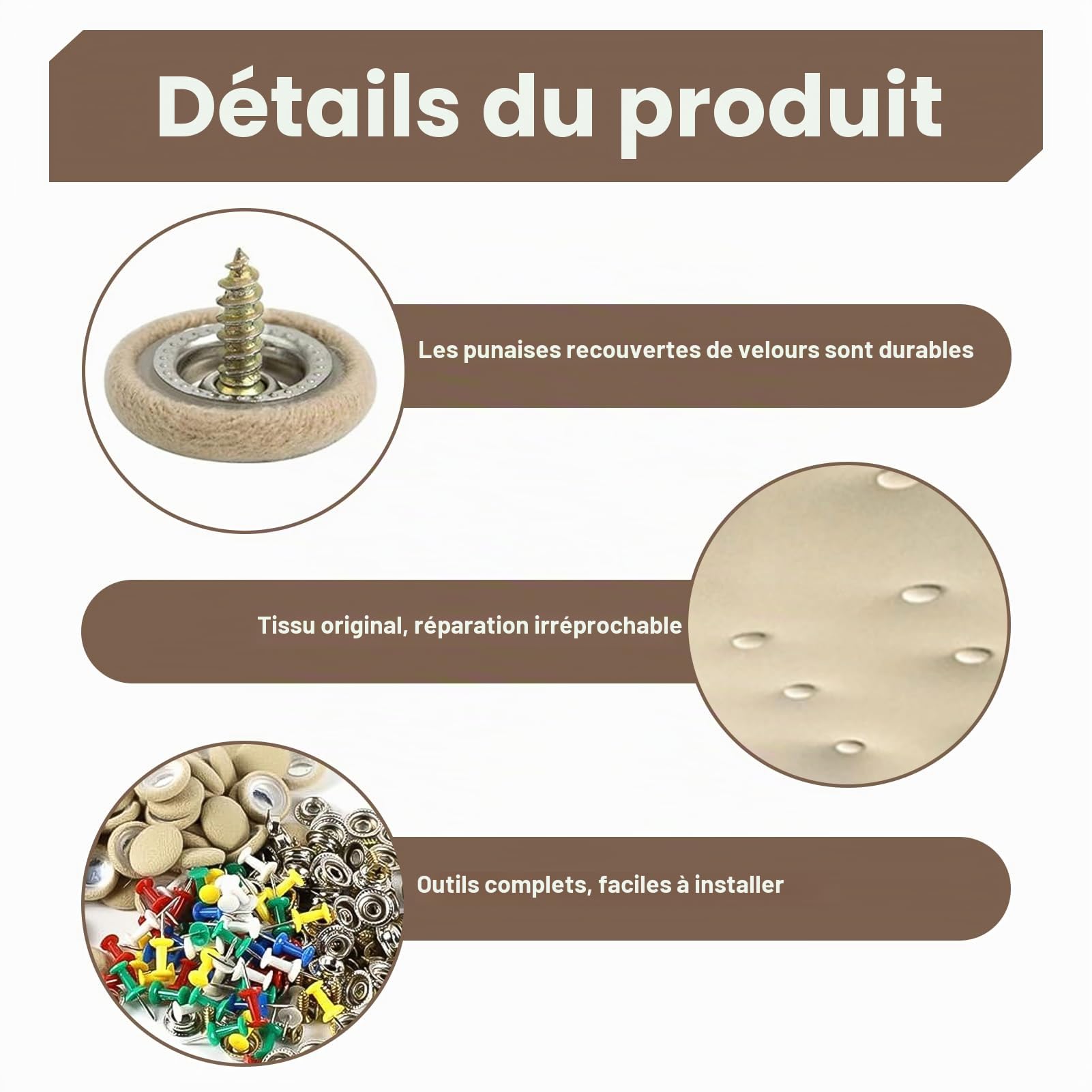 30 Pièces Kit Réparation Ciel de Toit Voiture, Bouton d'outils de Toit de Voiture Réparation Tissu Toiture Automobile Universel pour Voiture Camion Bus Caravane avec Outils Installation