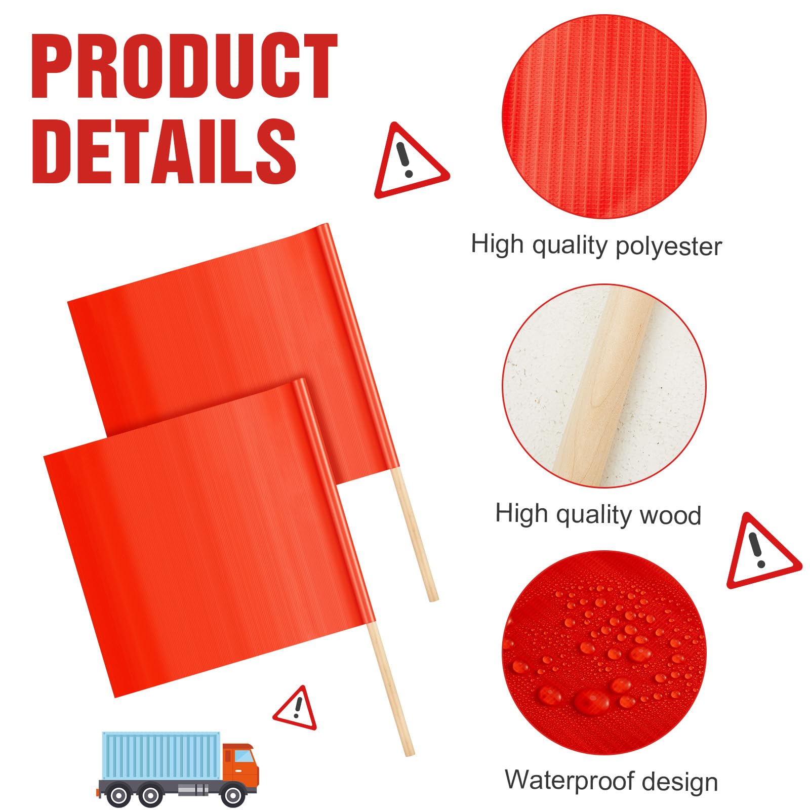 Kinlop 2 Pcs 18" x 18" Orange Safety Flags on a Stick, 24'' Dowel — Amazon image 5