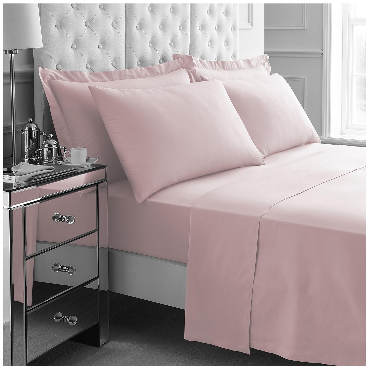 GC GAVENO CAVAILIA 4Pieces Hotel Quality Sheet Set Double - 100% Polyester Bedding - Includes Fitted Sheet, Flat Sheet & Pillowcases - Wrinkle & Fade Resistant, Everyday Home Use - Pink