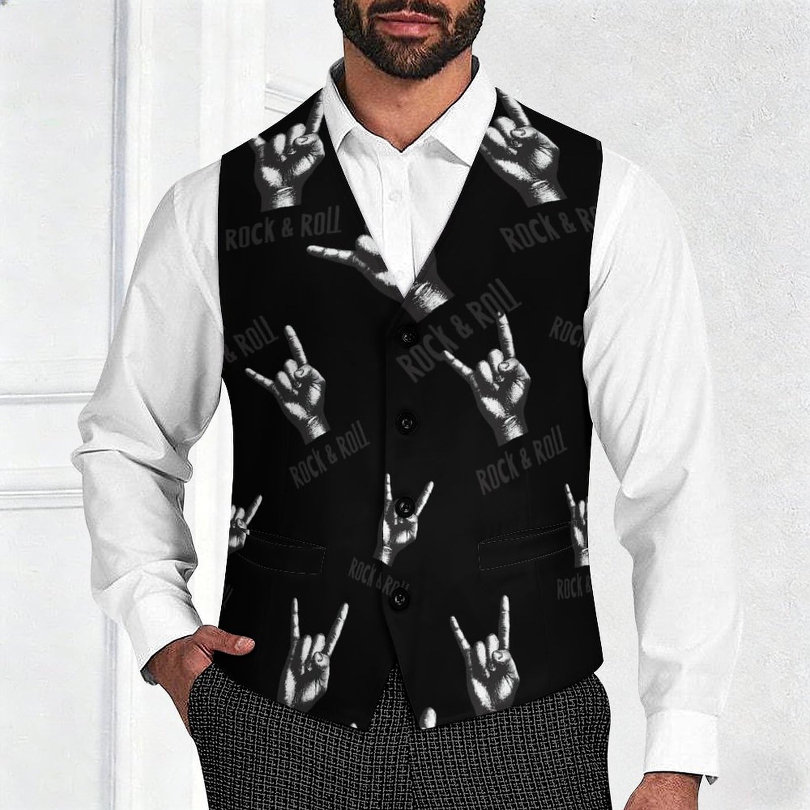 Rock and Roll - Gilet casual da uomo con 2 tasche | Slim Fit Gilet Gilet Business Formale Gemelli Vestito
