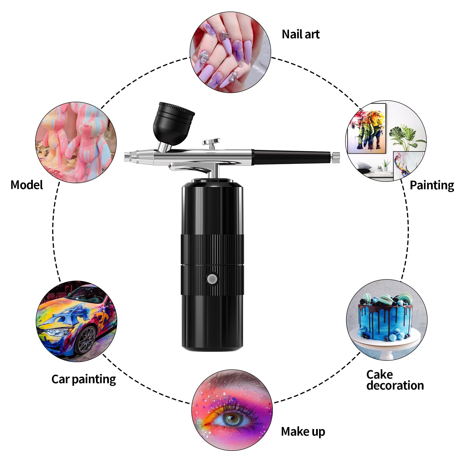Airbrush-Set mit Kompressor, tragbares Airbrush-Set, 48 PSI, Hochdruck-Luftbürsten-Set, kabellos, wiederaufladbar, mit 0,3 mm Düse und Reinigungsbürste für Malerei, Nagelkunst, Make-up (schwarz)