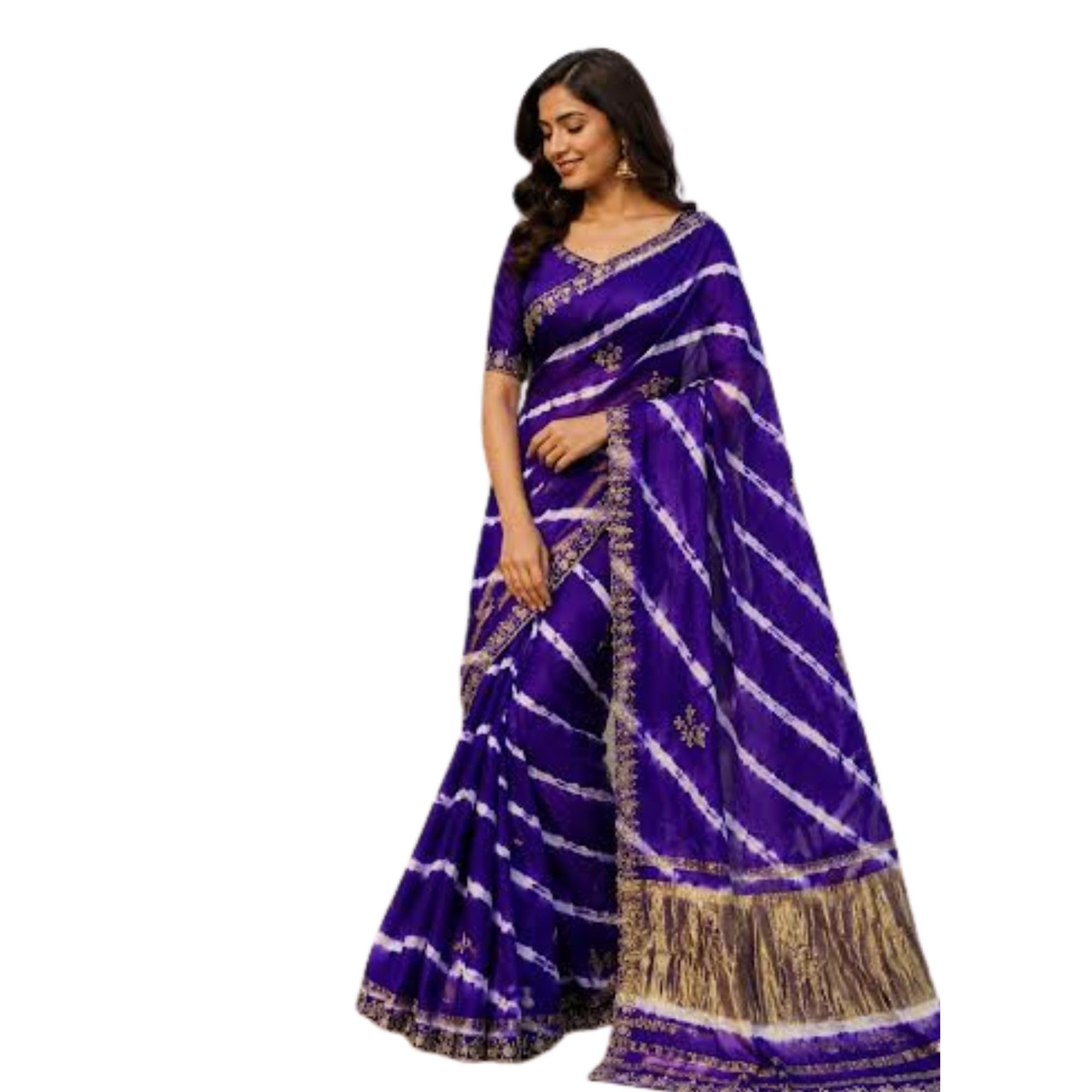 Women's Silk Lahariya Saree with Blouse Piece Traditional Rajasthani Leheriya Saree with Designer Border & Tassel Pallu Festive Wedding & Party Use-picture-21