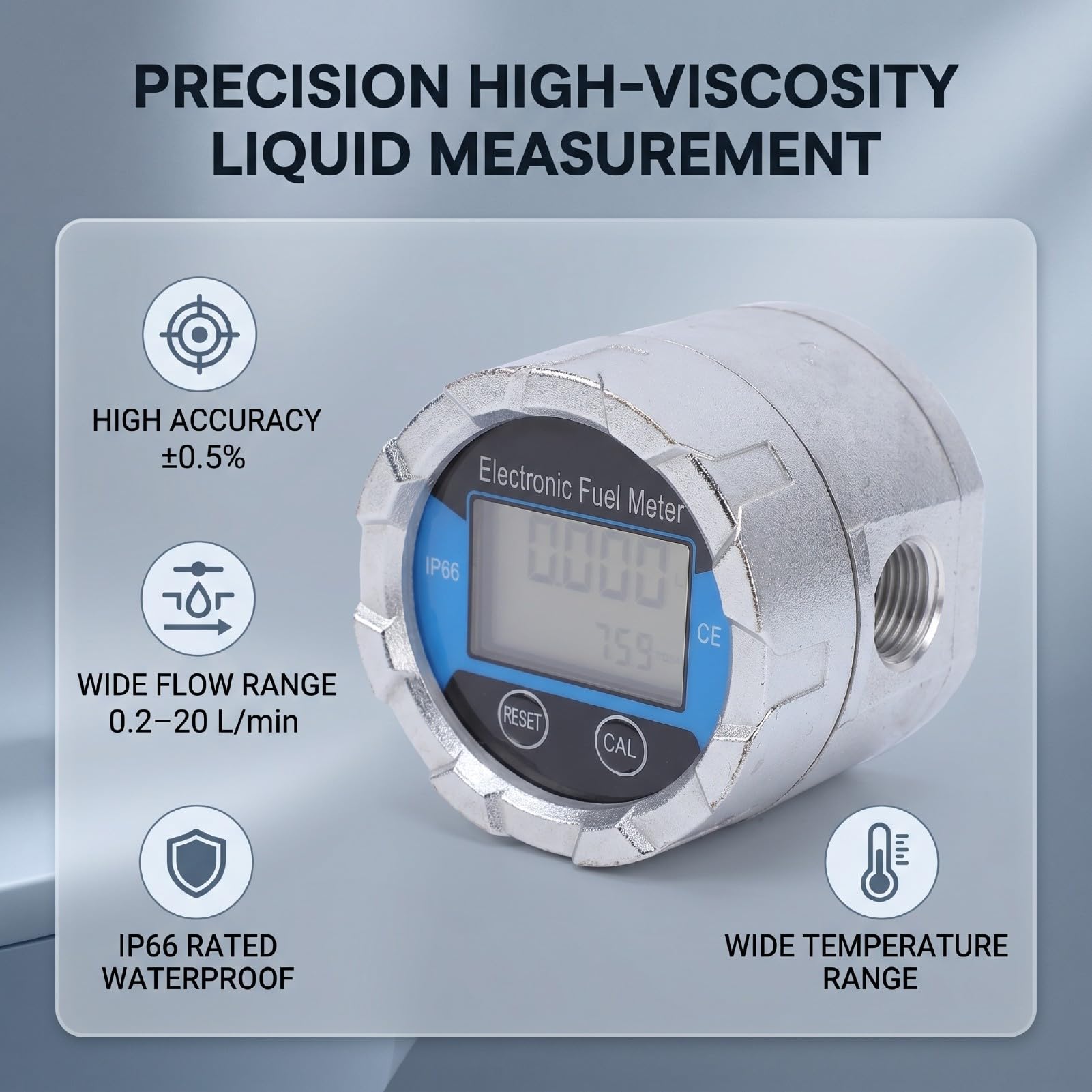 Medidor de Flujo de Engranajes Digital, Medidor de Flujo de Electrónico LCD Digital con Precisión del 0,5%, de de Aceite con Rosca G1/2 Cuerpo de Aluminio Fundido Bidireccional -22 °F a 158