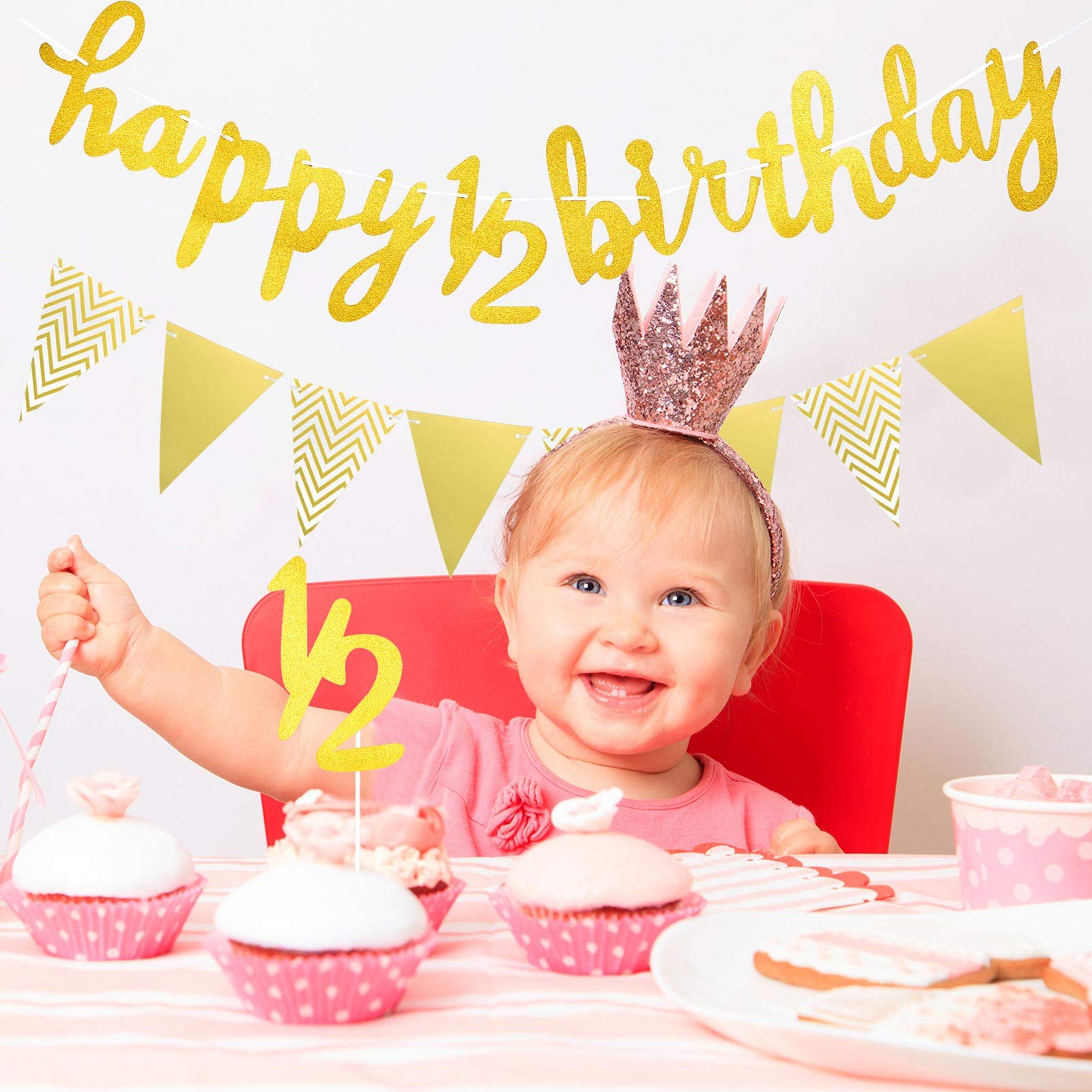 GlamRays 1/2 Verjaardag Hoogstoel Banner - Jongen Halve Verjaardag Feestdecoraties, Halfweg Naar Een Feest Decoraties, 1/2 Verjaardag Hoogstoel Slinger