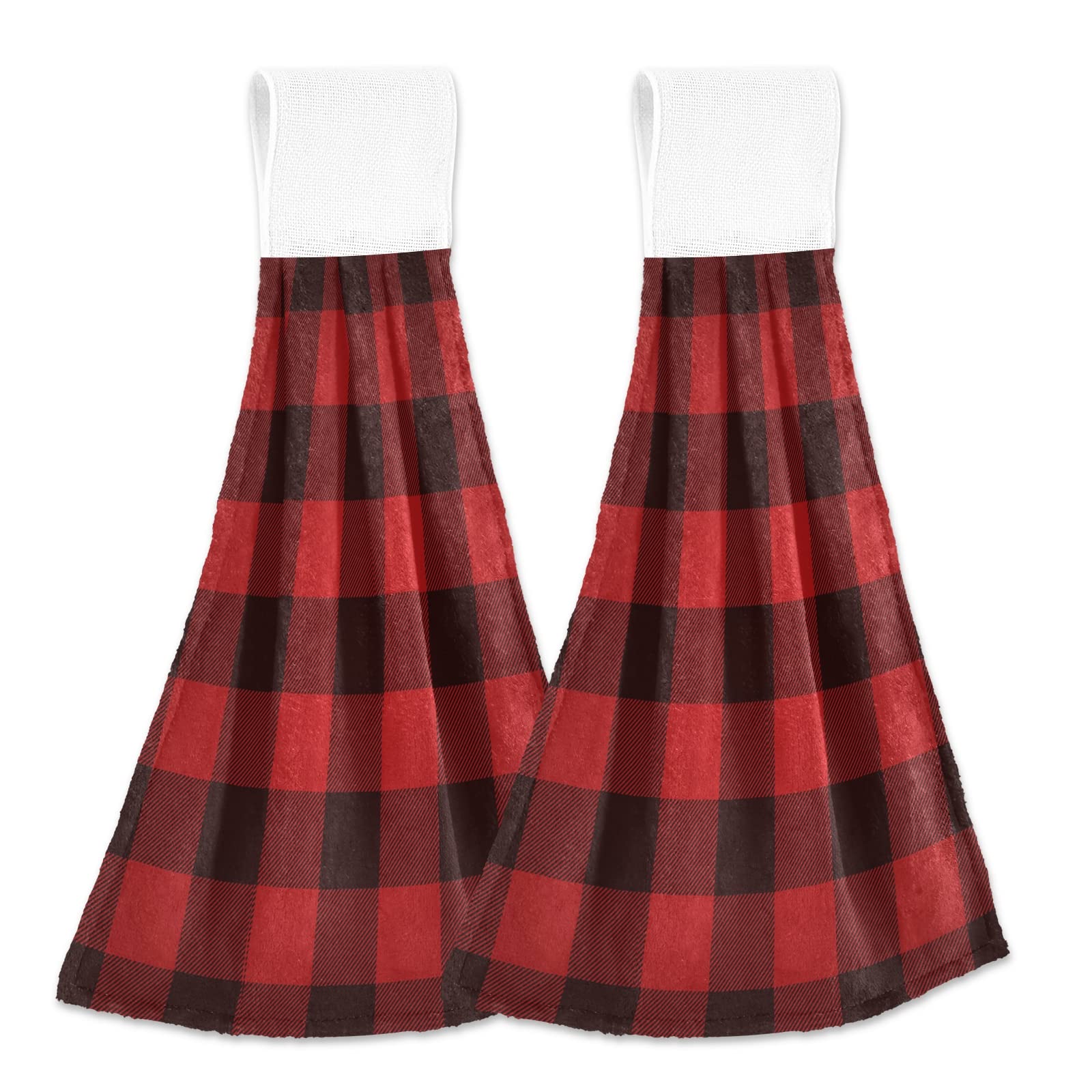 Kcldeci Red Black Buffalo Check Plaids 2 Pcs Hanging Kitchen Hand Towels Kitchen Wears Hanging Tie Towels Dishcloths Sets
