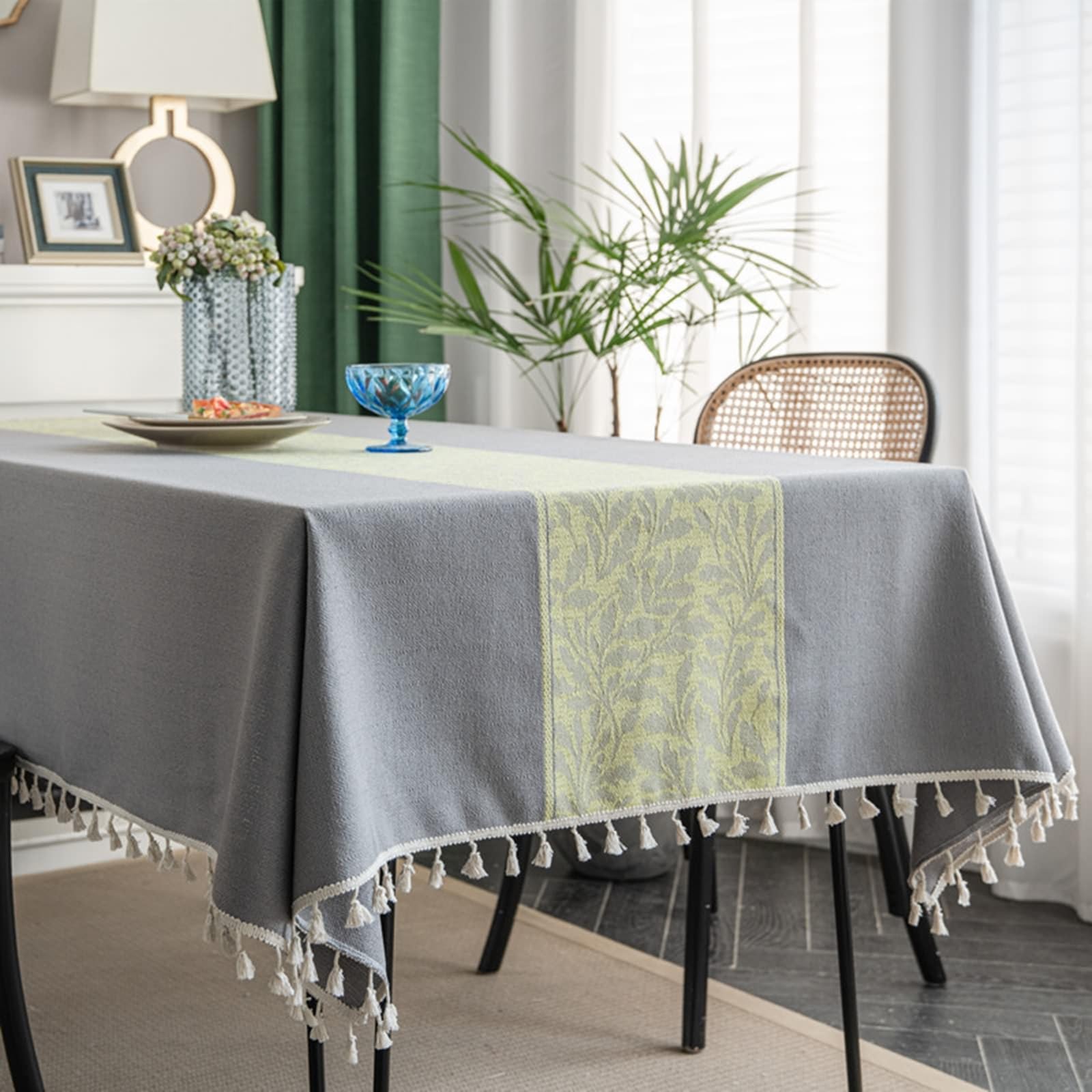 Tovaglia Decorativa Rettangolare, Tovaglie 140 x 240 cm Foglie Jacquard in Poliestere Tovaglia per Casa e Cucina, Tovaglia Elegante per PicnicGrigio GialloStile 2
