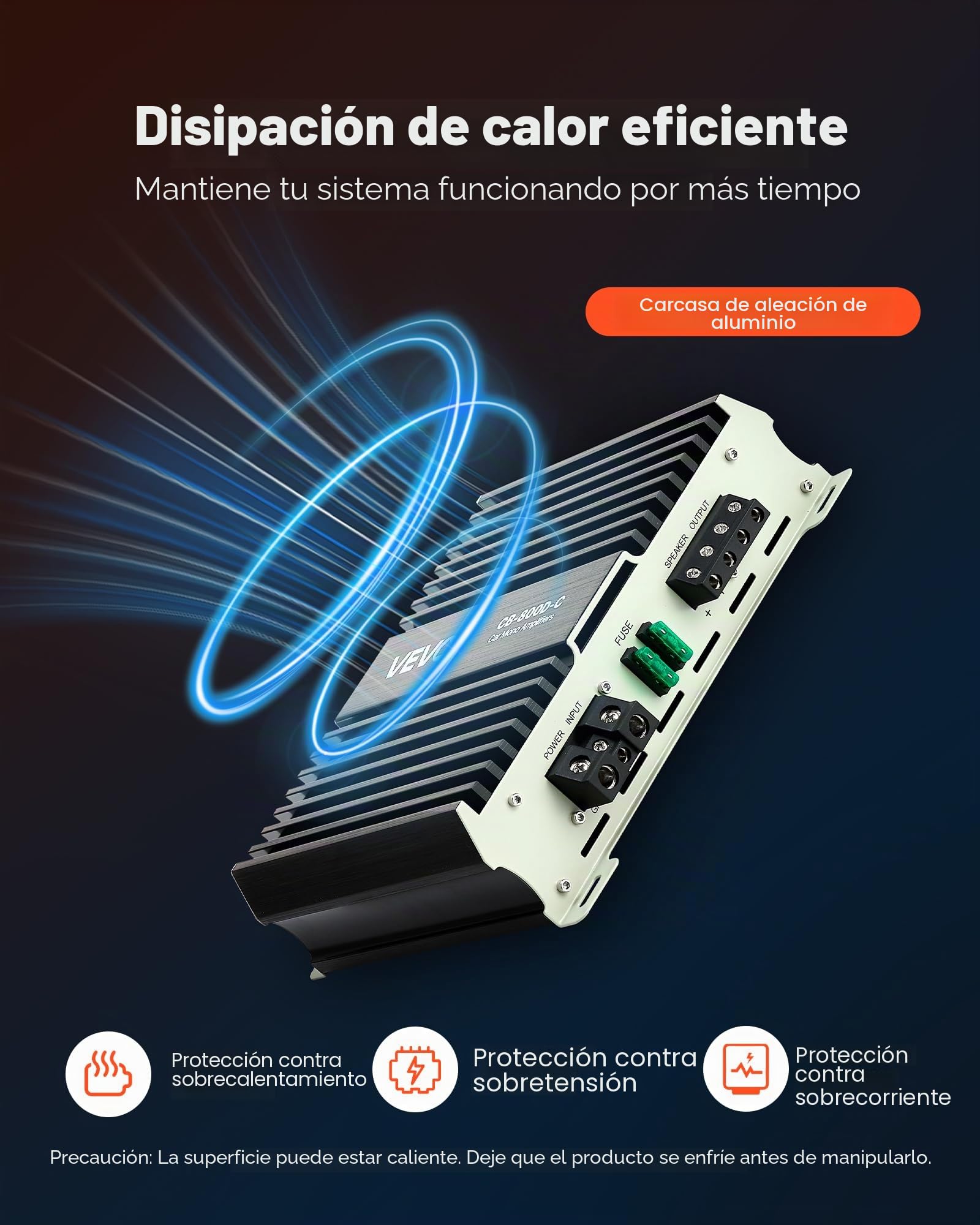 VEVOR Amplificador Monobloque para Coche de 800 W, 1/2/4 Ohmios, Clase D, con Control Remoto de Nivel de Subwoofer, Filtro de Paso Bajo, Refuerzo de Graves, Cambio de Fase y Control de Volumen