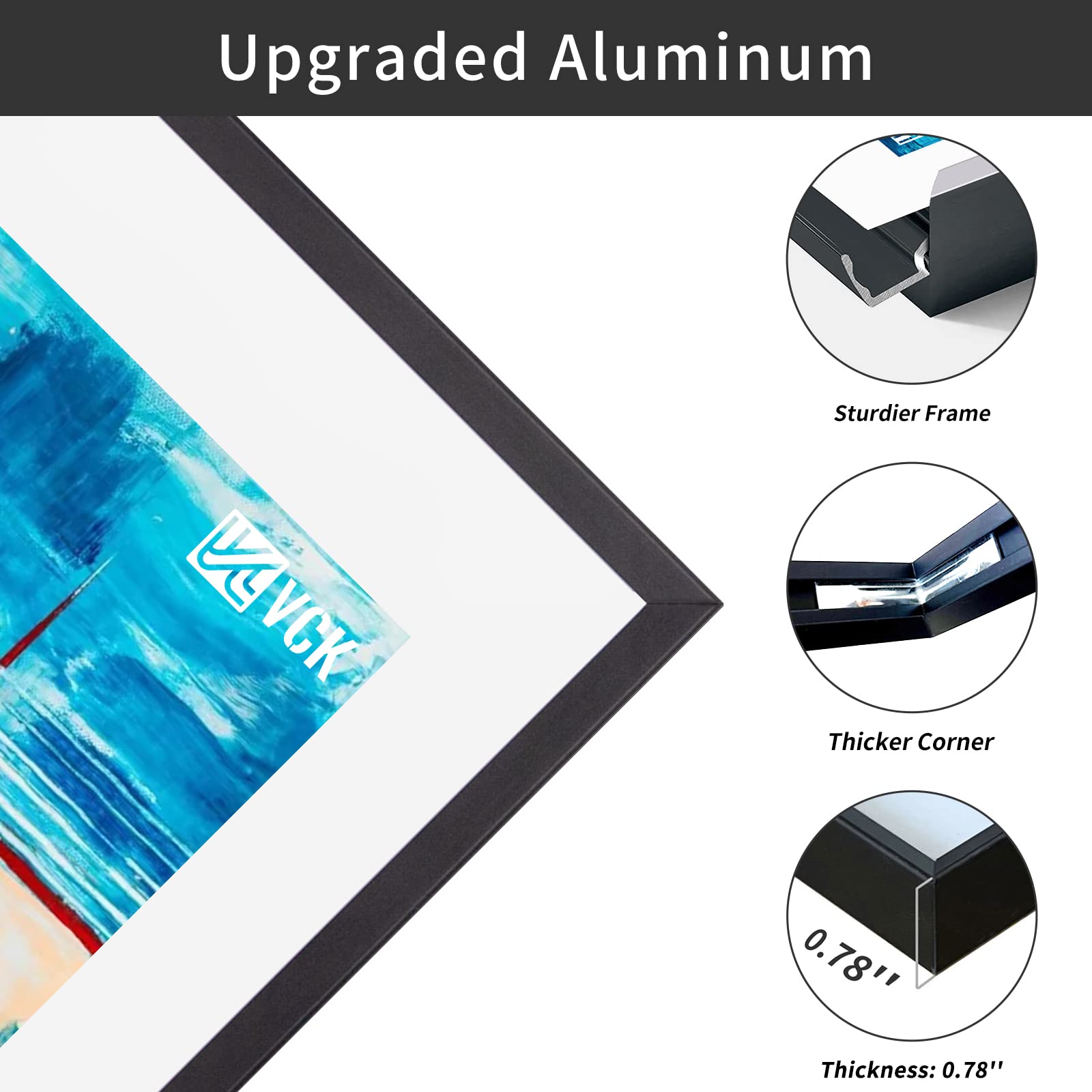 VCK 8x10 Aluminum Picture Frames Black with Mat for 5x7 Photo or 8x10 without Mat, Set of 6 Metal Photo Frames with Real Tempered Glass