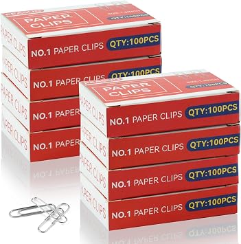 800 PCS Medium Paper Clips #1, Smooth Paperclip for Office & School, 1.3 in | Silver Nickel-Coated Steel, 8 Boxes of 100, Rust-Resistant for Bills, Receipts, Bookmarks, and Crafts