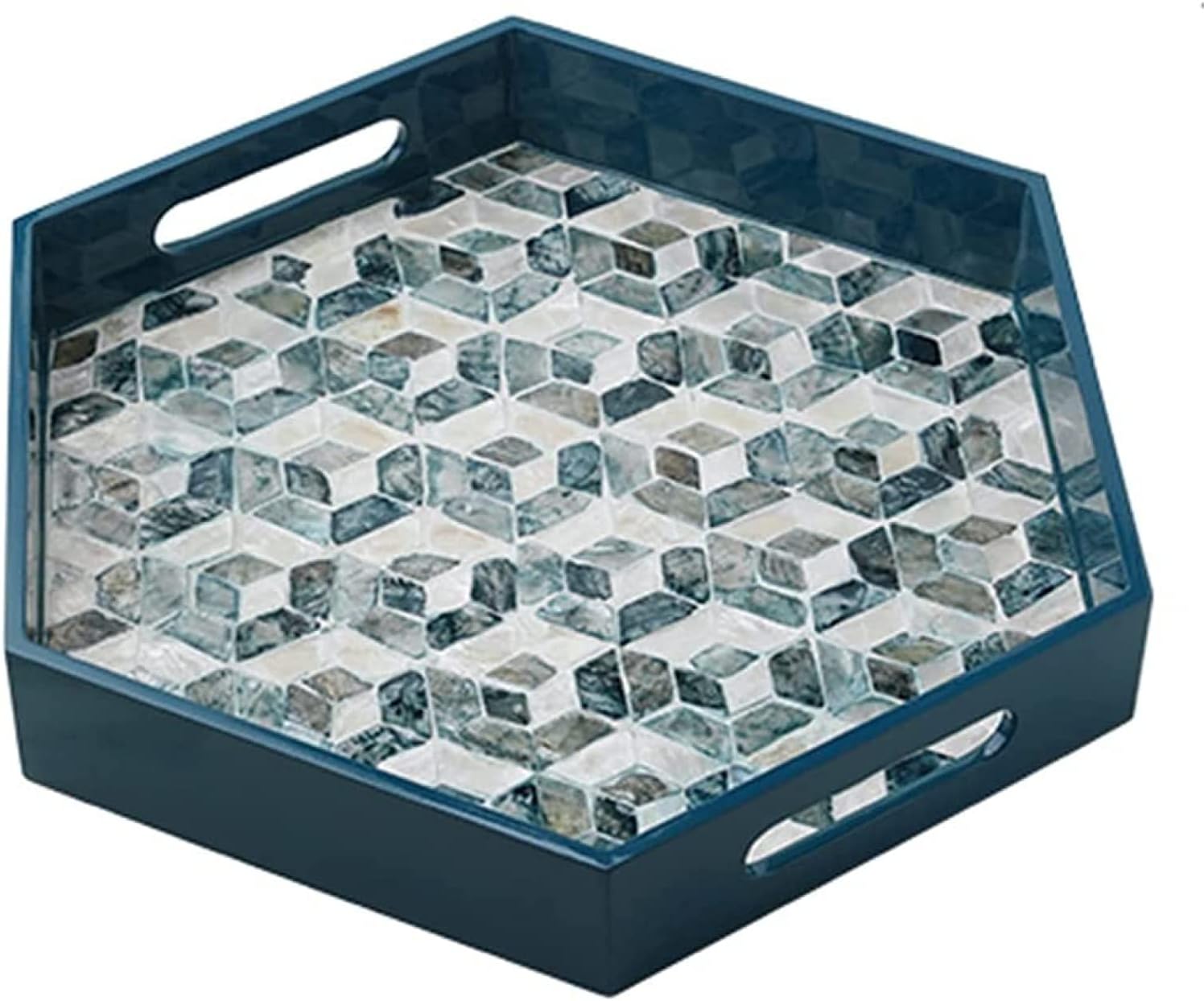 – Shell Stitching Serving Tray Tea Cup Storage Tray Home Desktop Decorative Tray Kitchen Serving Tray (Color : Blue)