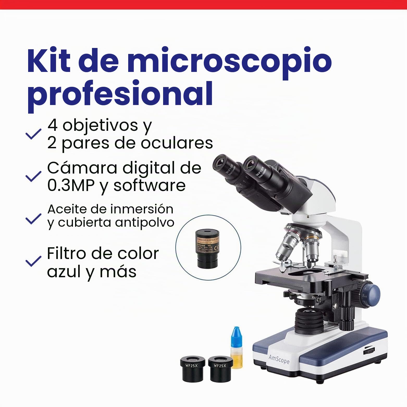 AmScope B120C-E 40 x 2500 x Microscopio Binocular Compuesto digital LED con 3D Etapa Plus Usb de la c-mara