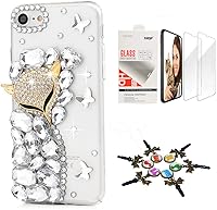 Vista 13 de STENES Bling Funda compatible con iPhone 5C, elegante, hecha a mano en 3D [serie brillante], diseño de hipocampo coral con protector de pantalla