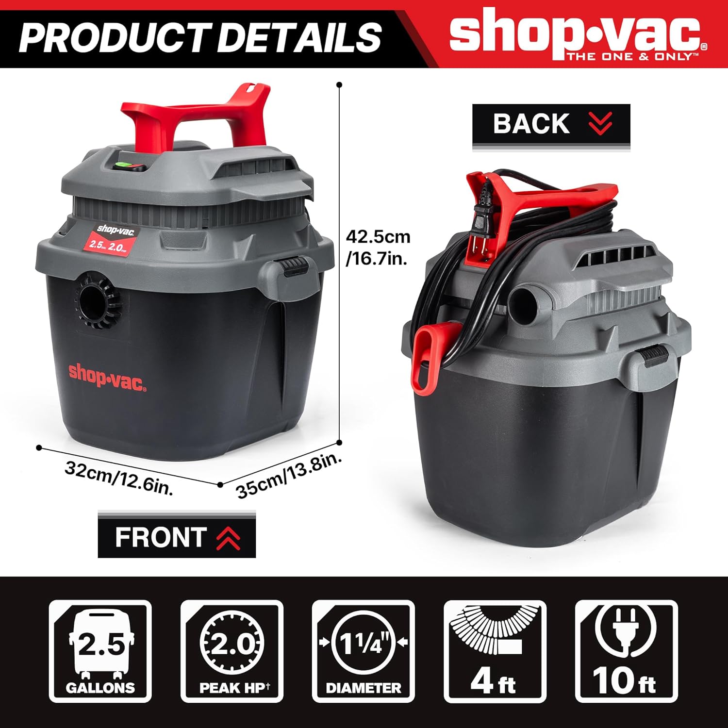 Unleash Clean with the Shop-Vac 2.5 Gallon Wet Dry Vacuum: A Compact Powerhouse for Home and Garage!