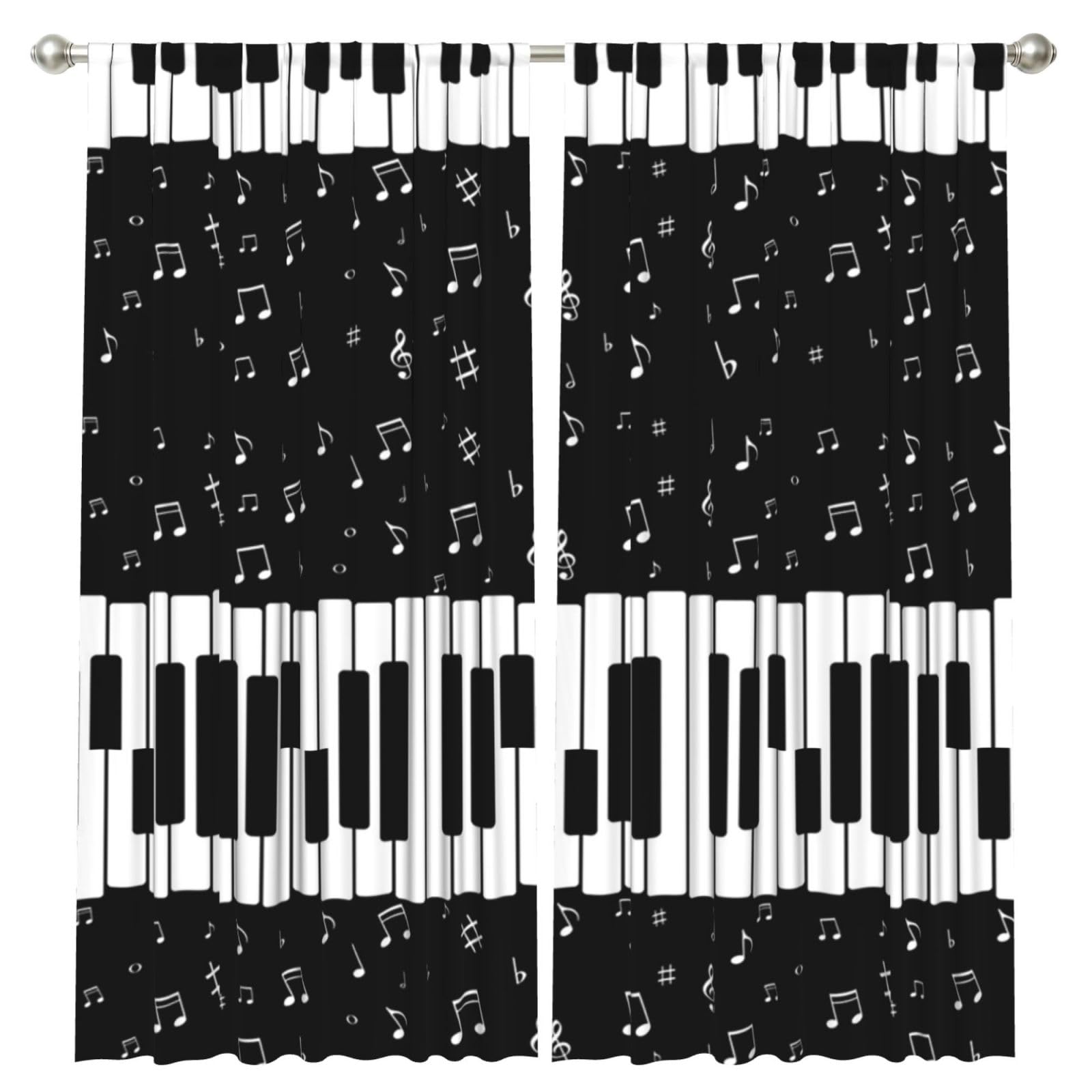 InOmak Music Note Piano, 2 Panels Window Curtains 52 x 84 Inch Blackout Curtains for Living Room Bedroom