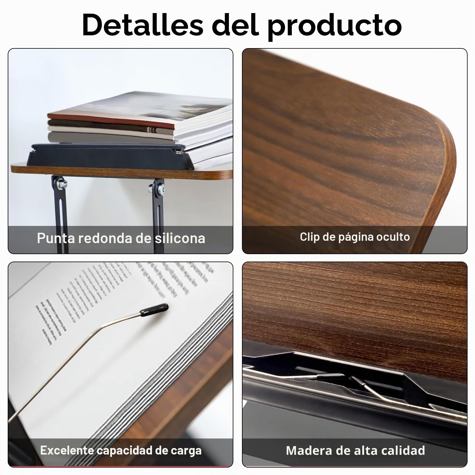 Atril para Libros, Soporte para Libros, Atril Estudio, Atril Libros, Soporte de Lectura de Madera Ajustable y Giratorio 360°, Plegable y Estable, para Libros de Cocina, Revistas, Cuadernos