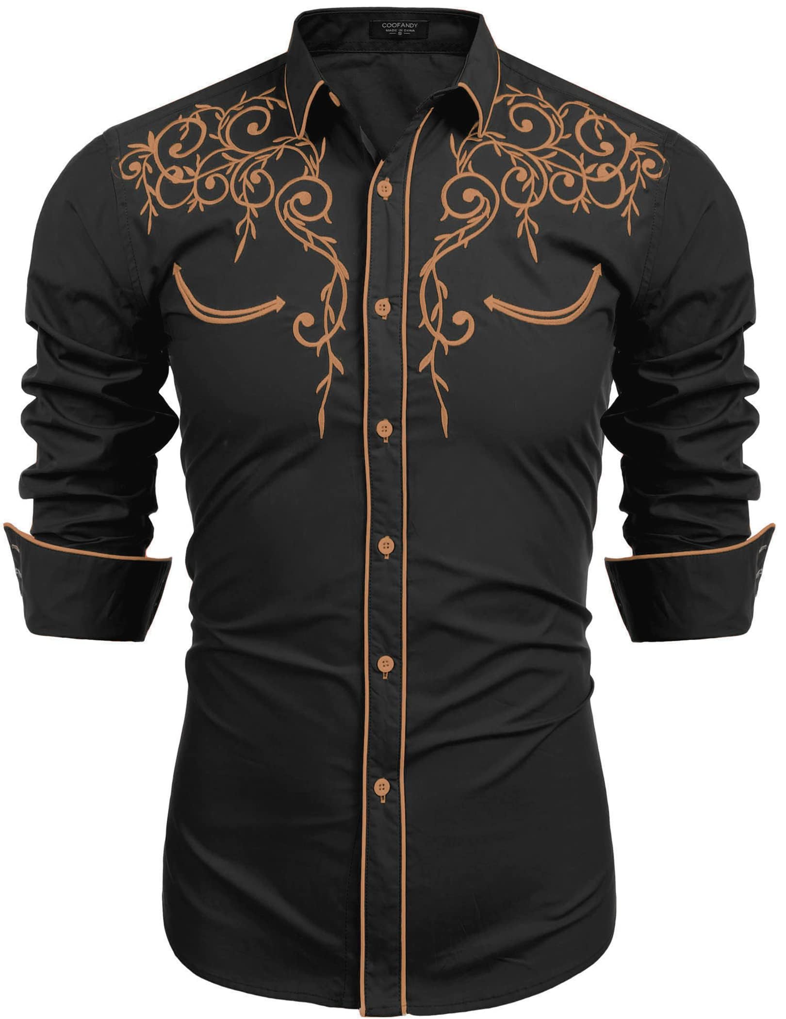 Men's Western Cowboy Shirts Long Sleeve Embroidered Shirt Slim Fit Casual Button Down Shirts