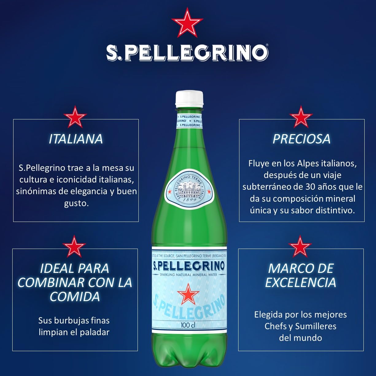 S. Pellegrino Agua Mineral Natural con Gas 4 Packs de 6 x 50cl, 24 botellas