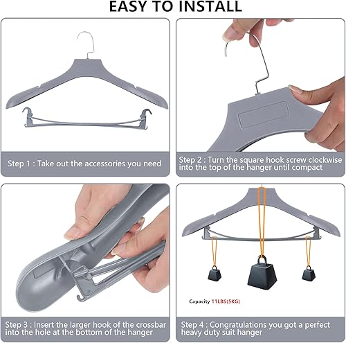 Miniatura 7 de Perchas de plástico extra anchas para hombre, paquete de 15 ganchos de 17.7 pulgadas de ancho, perchas grises para suéteres sin abultamiento,