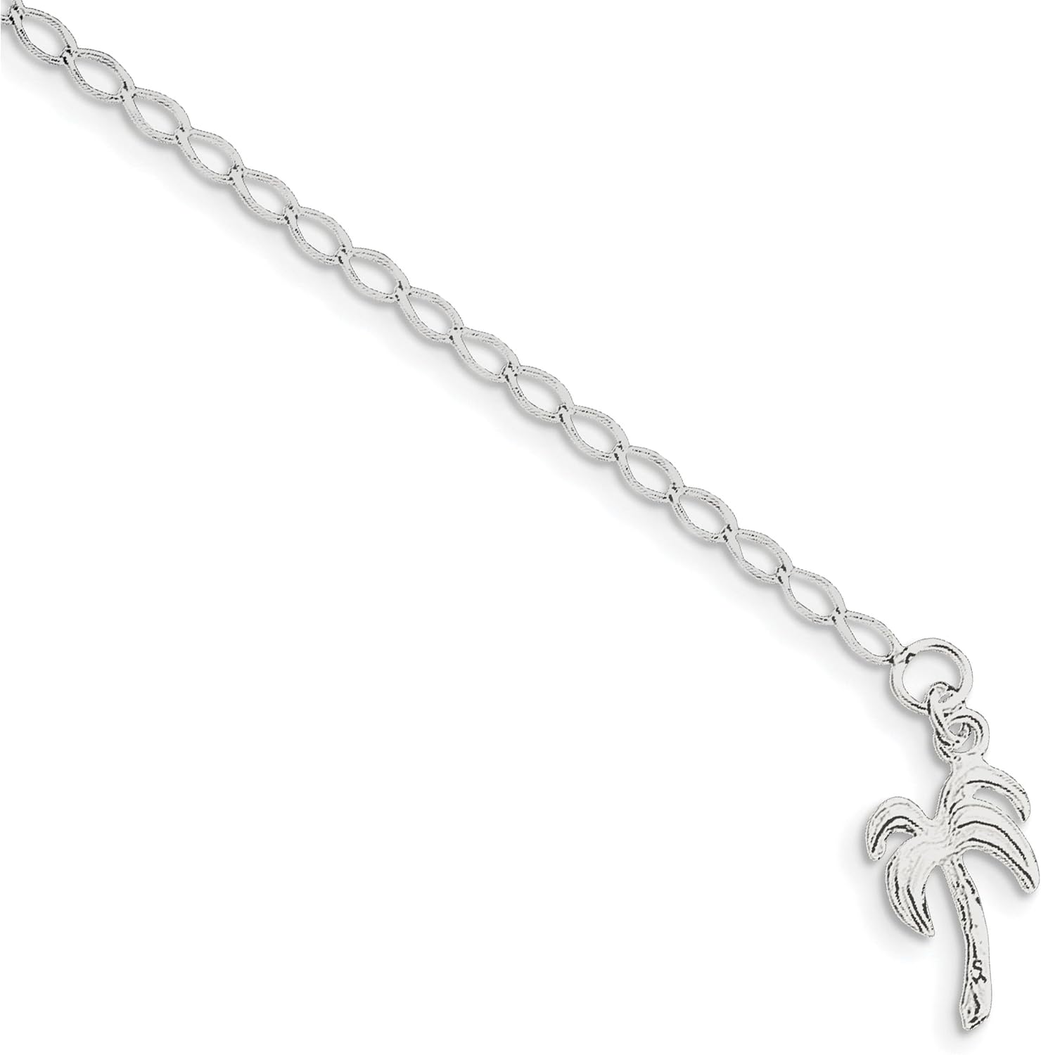 Sterling Silver Palm Tree Anklet Chain Jewelry 10"
