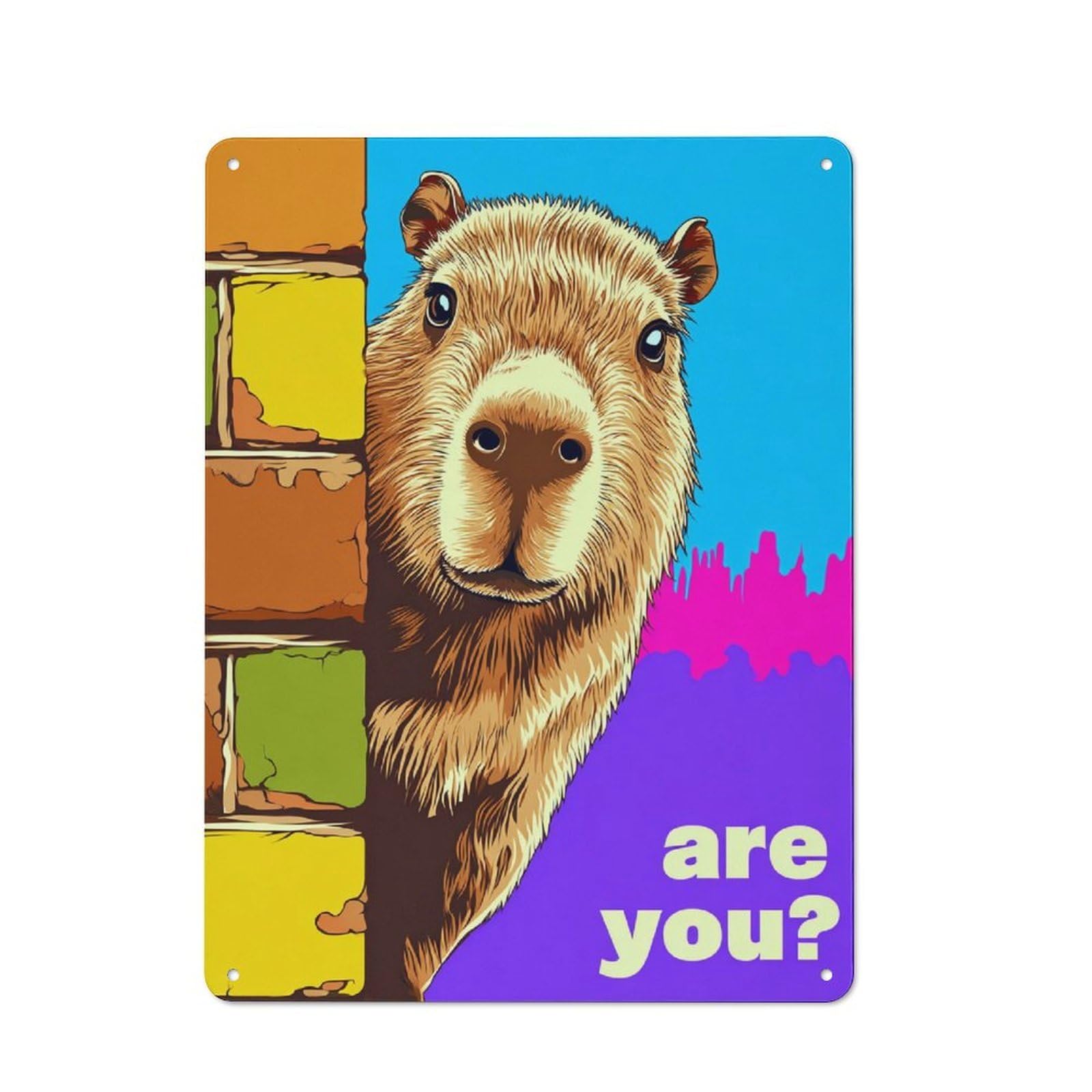 Junmoney Curious Capybara Corner Metal Wall Plaque With Design 40X30cm, Old Fashioned Vintage Wall Decor For Living Room, Hallway, Kitchen Or Cafe