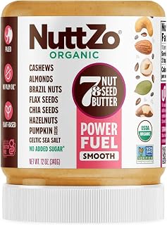 NuttZo Organic Smooth 7 Nuts & Seeds Butter - Paleo Keto Vegan Peanut Gluten Free, No Sugar Oil, 12oz Jar