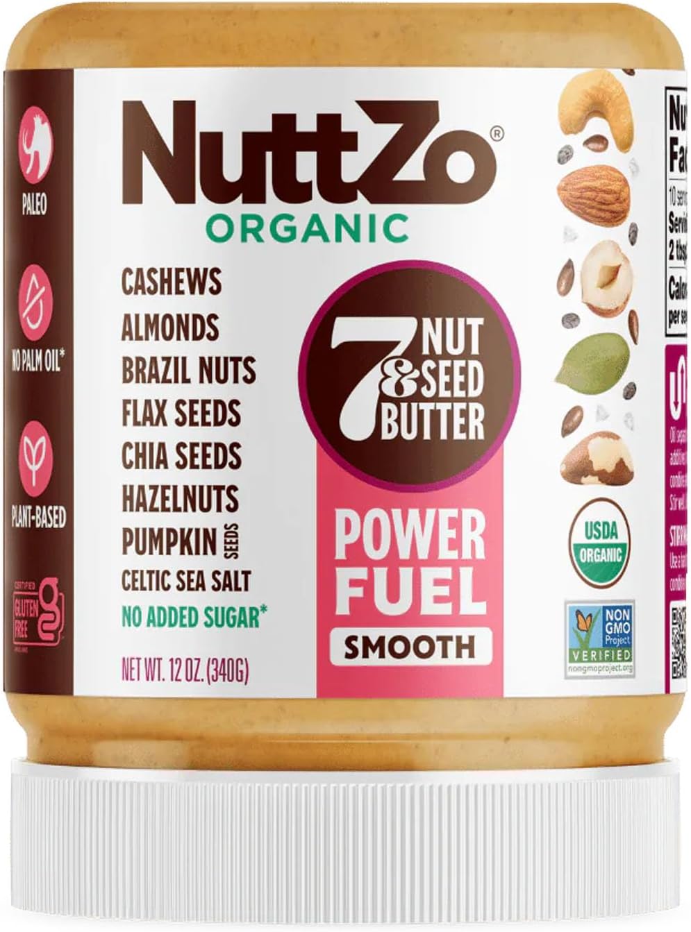 NuttZo Organic Smooth Paleo Power Fuel Seven Nut & Seed Butter, 12 Ounce