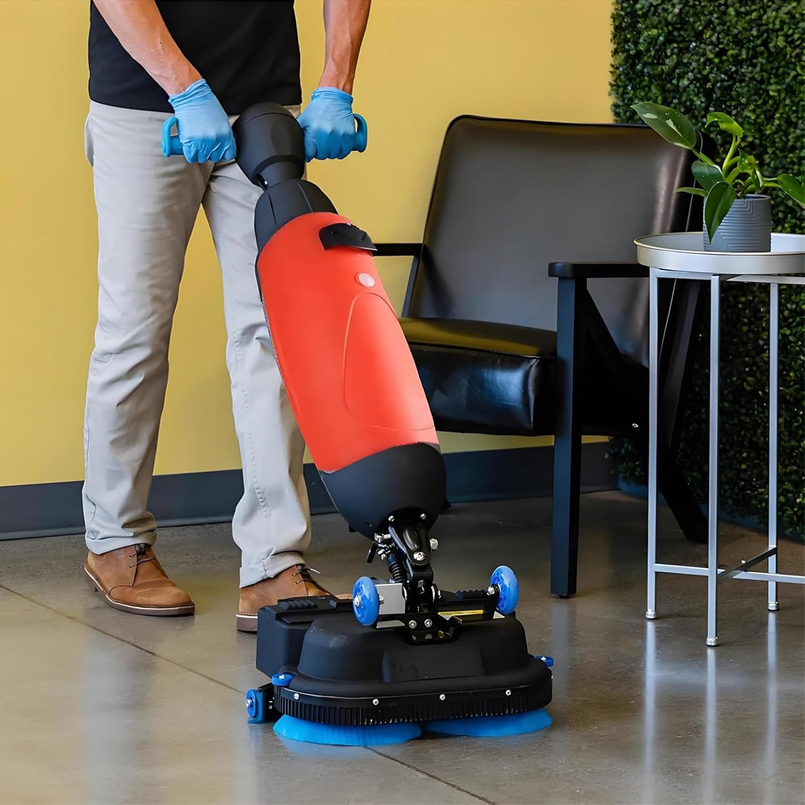 Walk Behind - Secadora de suelo de 17 pulgadas, potencia de cepillo de 2 x 250 W, tanques duales, 13000 pies cuadrados por altura para suelos de madera, azulejos, terrazo, mármol, suelos de cemento