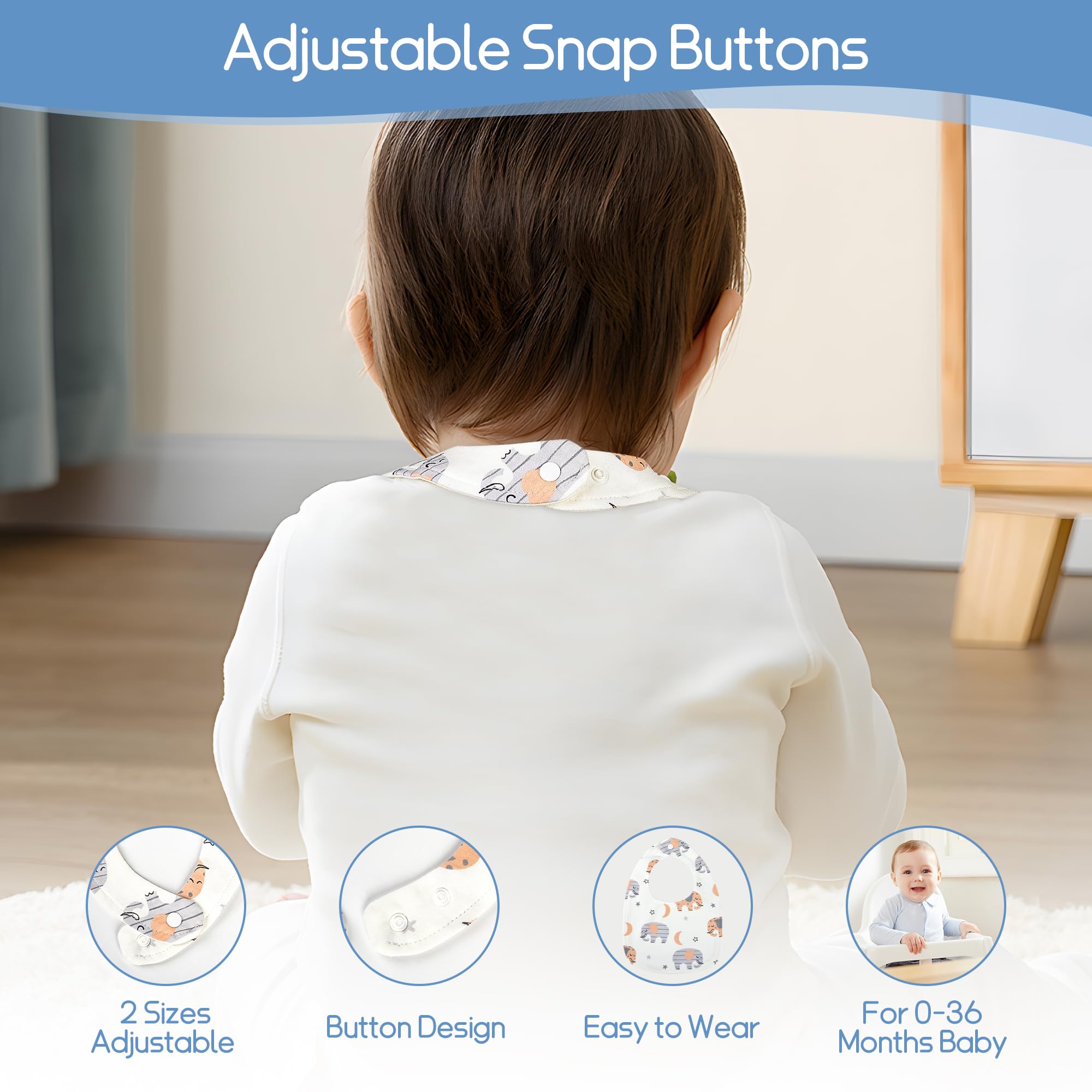 Yafane Baby Dribble Bibs Waterproof Absorbent Cotton Drool Bibs for Baby Boys Girls Unisex Bibs Toddlers Infants for Feeding and Teething 10 Pack (Blue/White) - Image 4