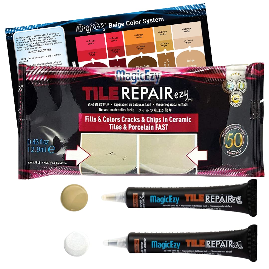 MagicEzy Tile RepairEzy (Honey Beige/White) Ceramic Tile Chip Repair