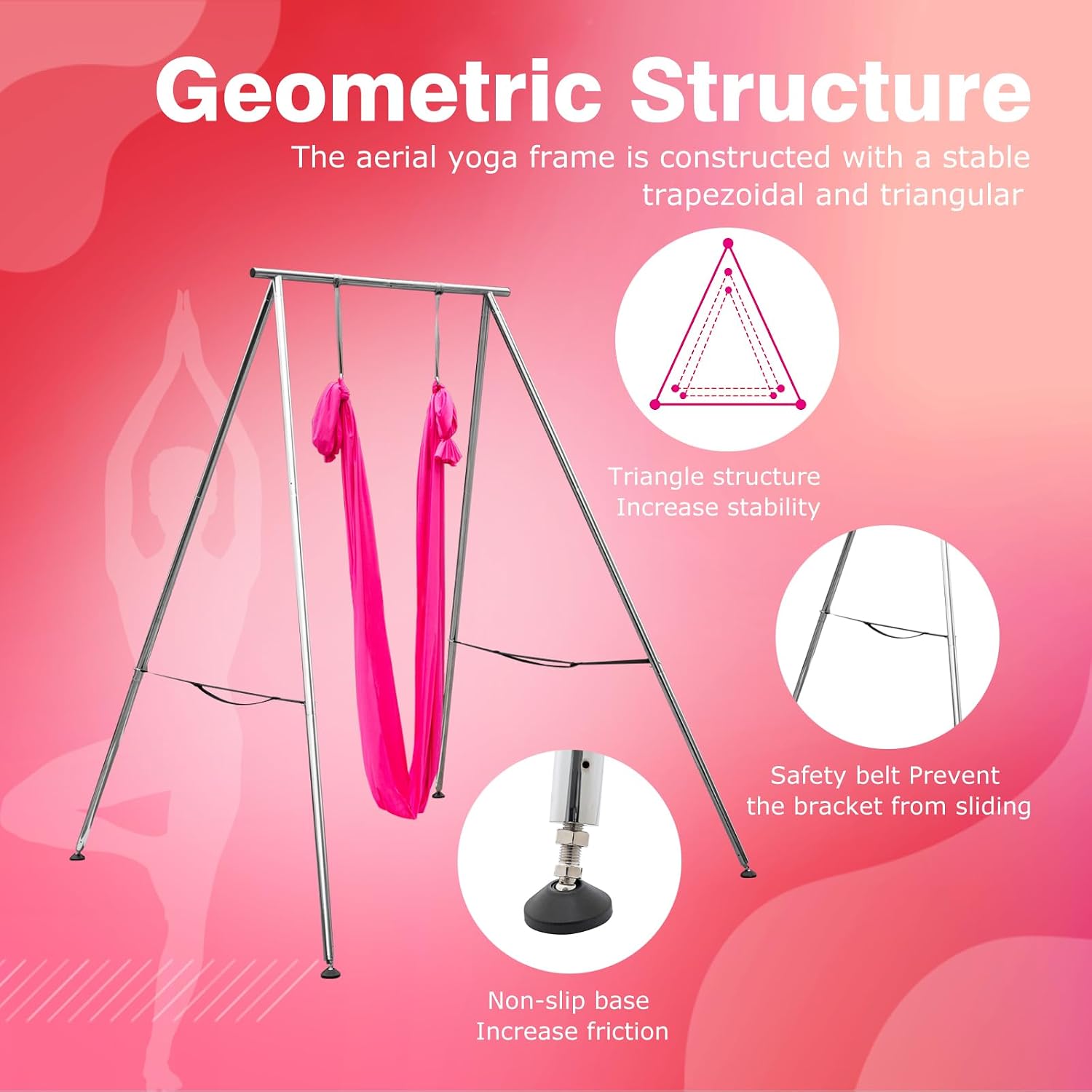 Adjustable Height Aerial Yoga Frame with Yoga Hammock, 18 FT/33 FT Aerial Silk, 550 lbs Max Capacity