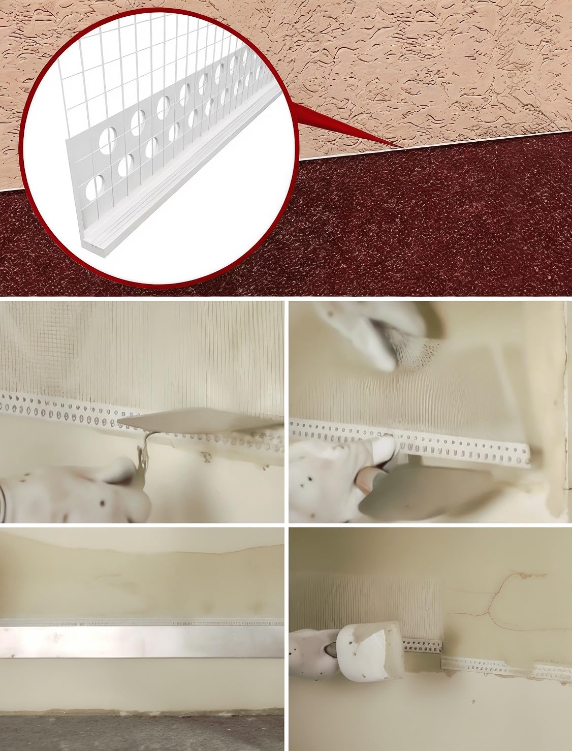 doitBau Perfil de terminación de PVC – Perfil angular de enlucido – 10 mm de grosor, tejido de fibra de vidrio de 12,5 cm, resistente a los golpes, resistente a los alcalinos, 25 varillas de 2 m = 50