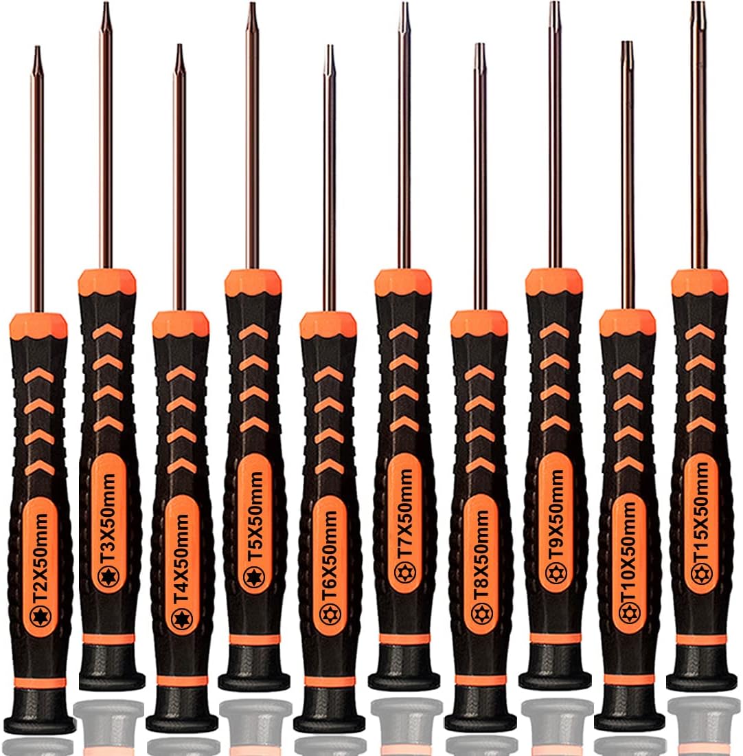 TECKMAN Torx Screwdriver Set of T2-T15, 10-Piece Magnetic Small Torx Security Screwdrivers with T2 T3 T4 T5 T6 T7 T8 T9 T10 T15 Star Screwdriver Tool Kit for Xbox,PS3,PS4,Knife,Computer & Other Device
